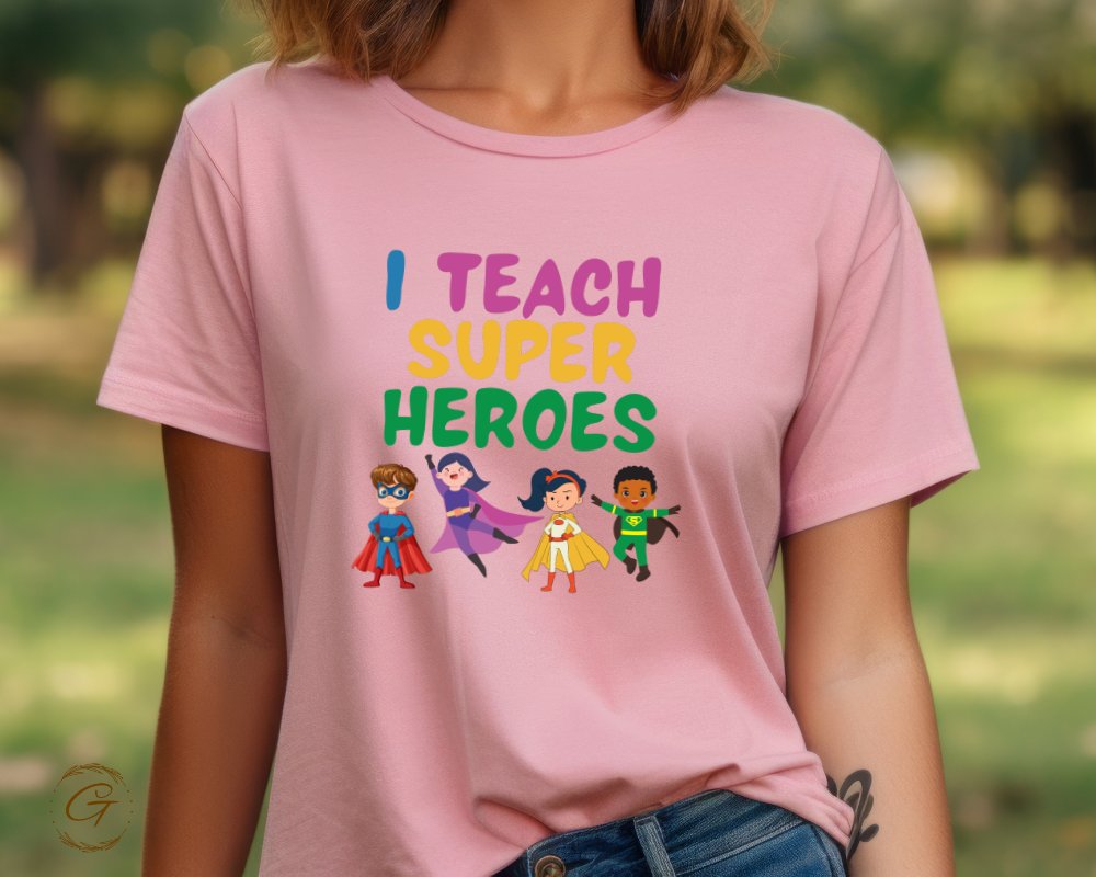 Colorful I Teach Super Heroes Print T-shirt product type