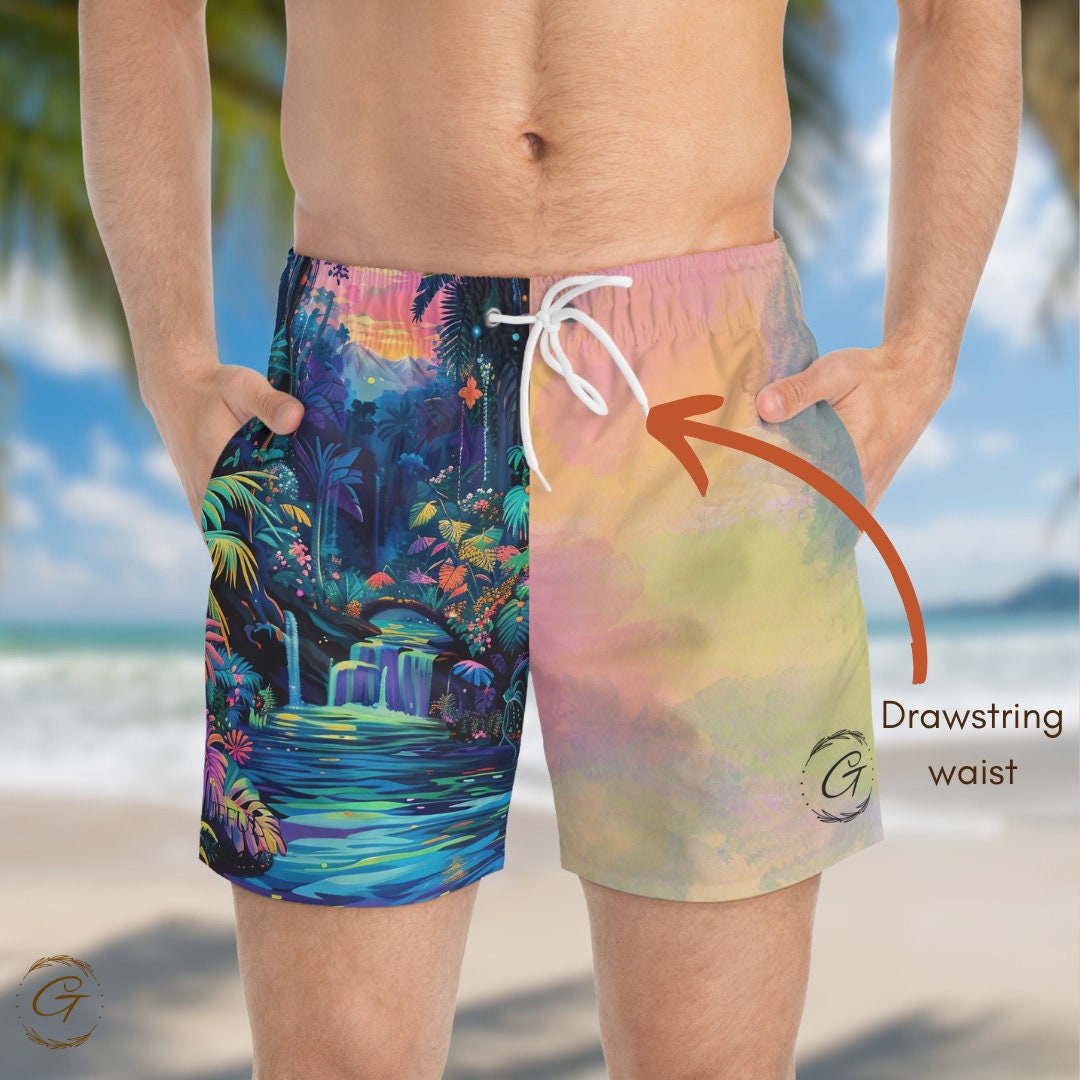Rain Forest Swim Trunks, Vibrant AOP Design