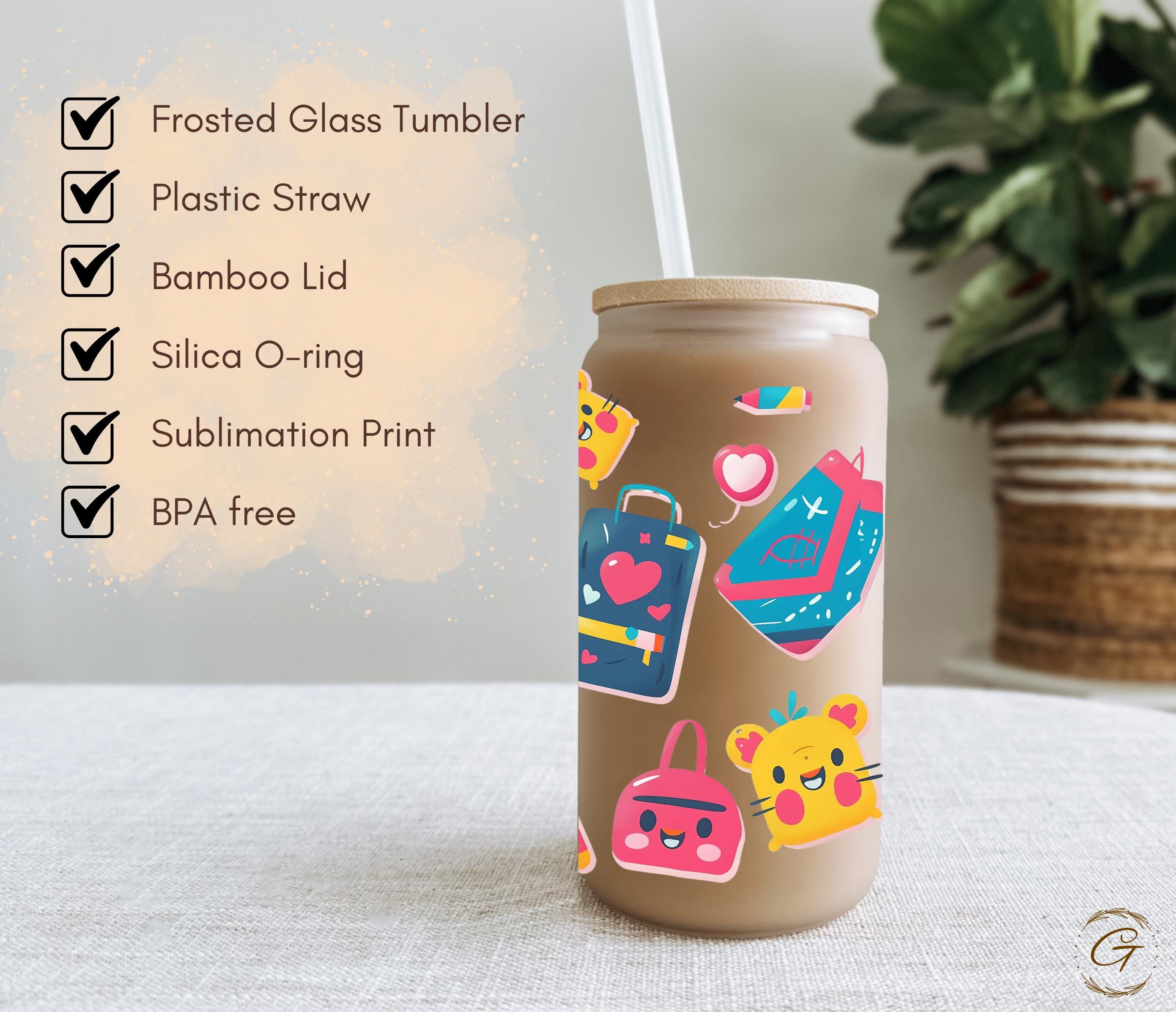 Cute Kawaii Pattern Frosted Glass Cup