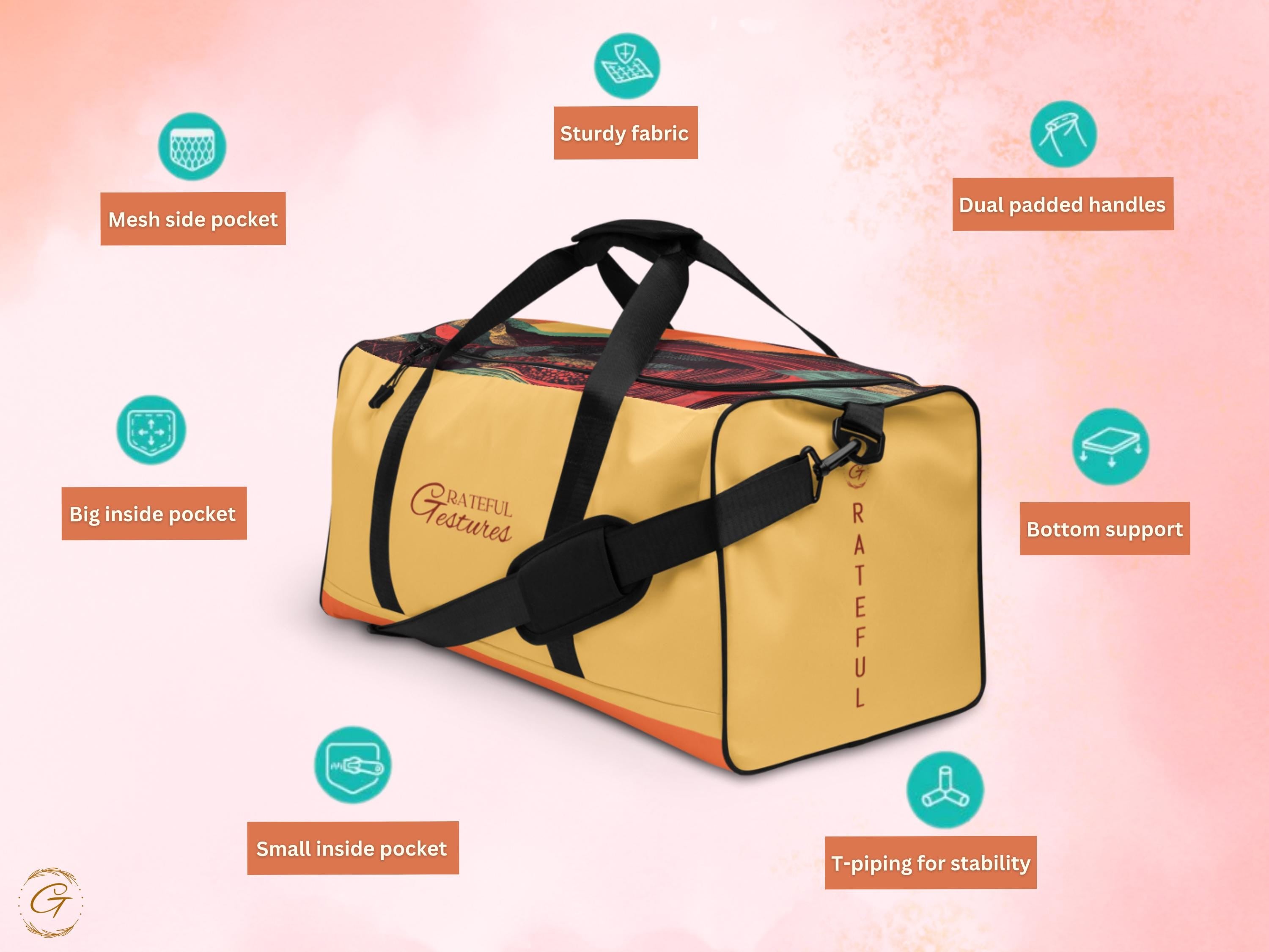 Custom AOP Mountain Abstract Duffle Bag - Durable Travel Tote, Personalized Gym Bag, Stylish Carry-On for Hikers, Outdoor Adventure Gear Bag