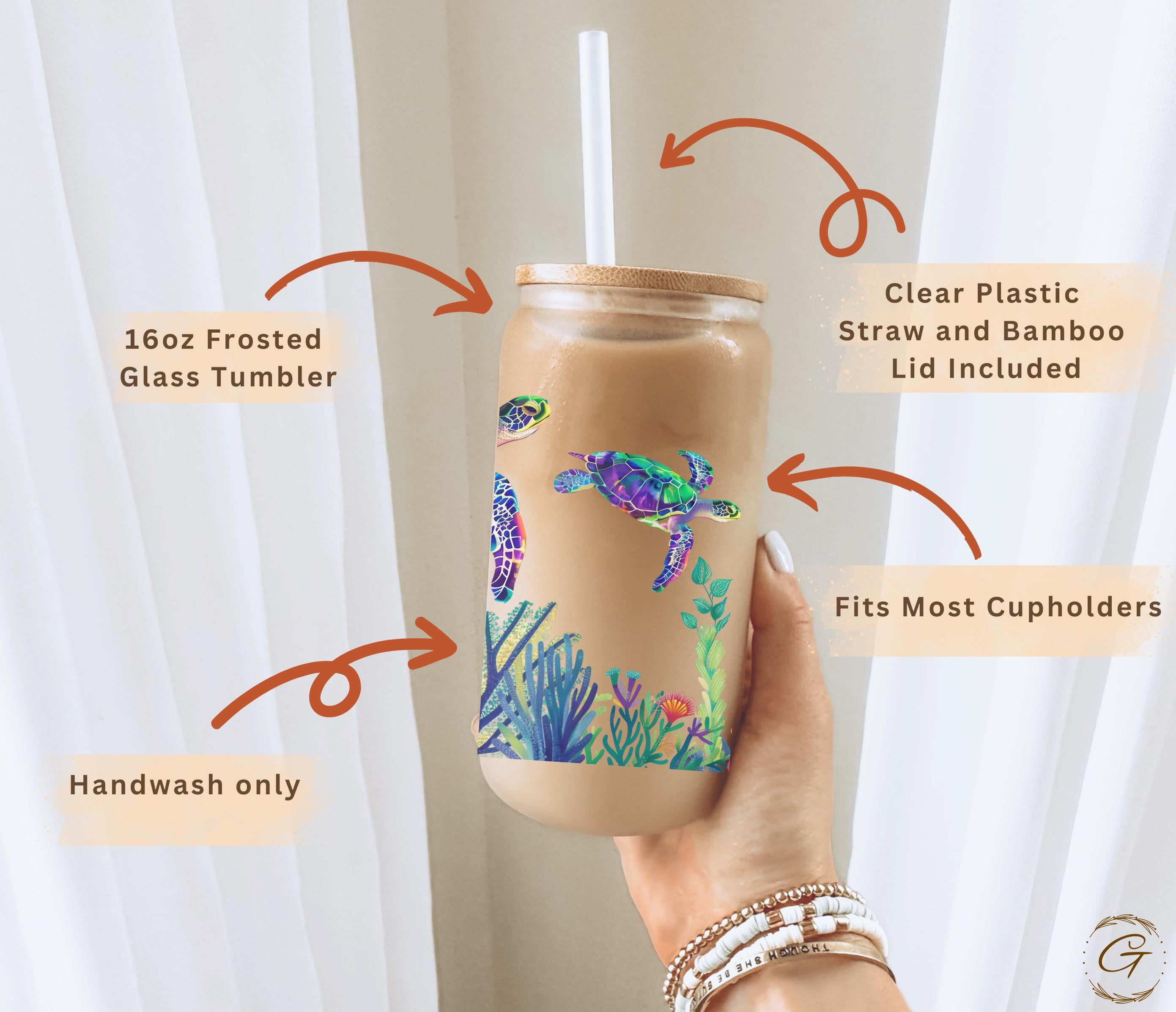 Ocean Turtles and Corals Design Frosted Glass Cup