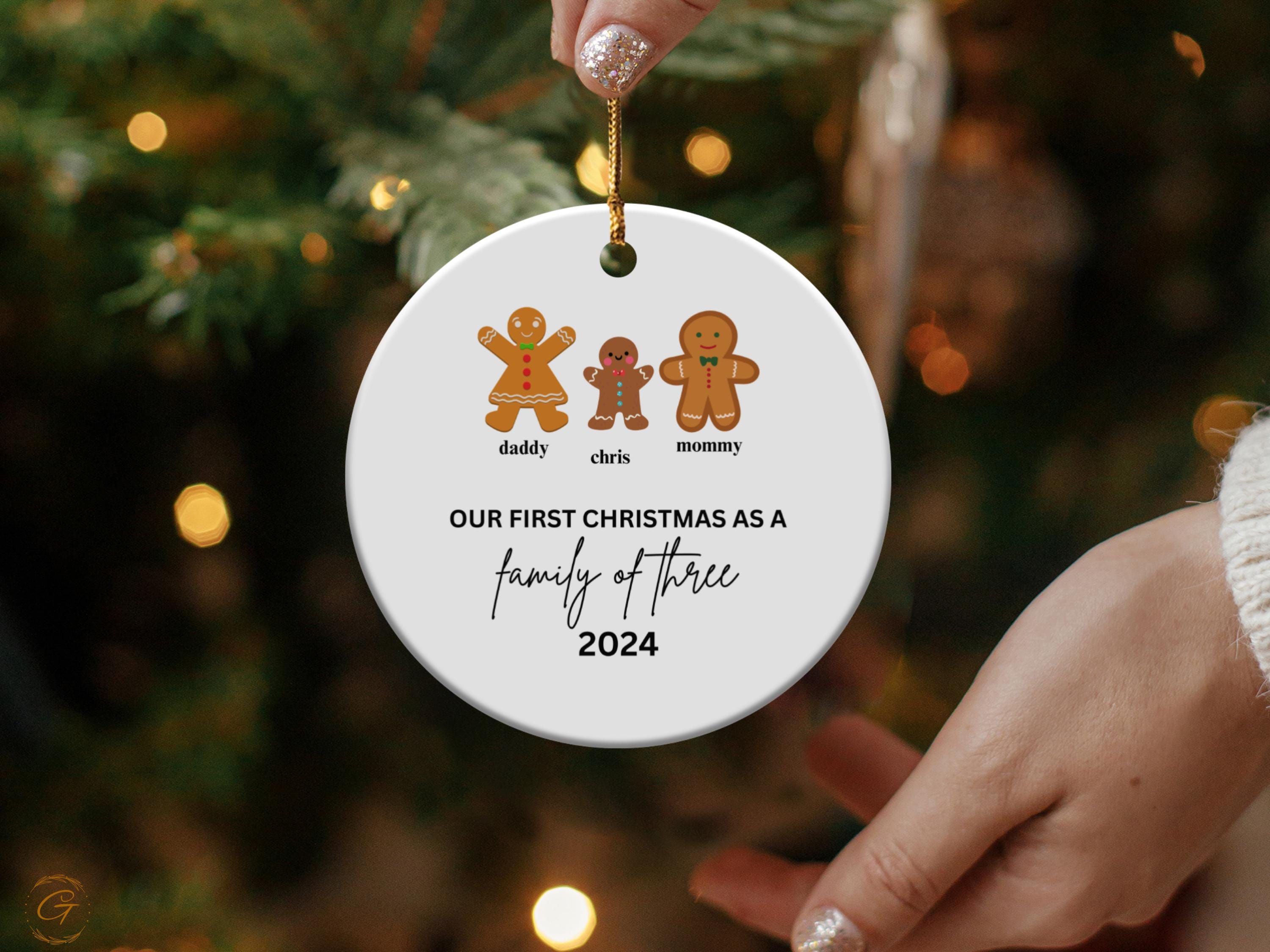 Personalized Gingerbread Family Ornaments, Our First Christmas As A Family 2024, Custom Christmas Tree Decorations, Holiday Family Keepsakes