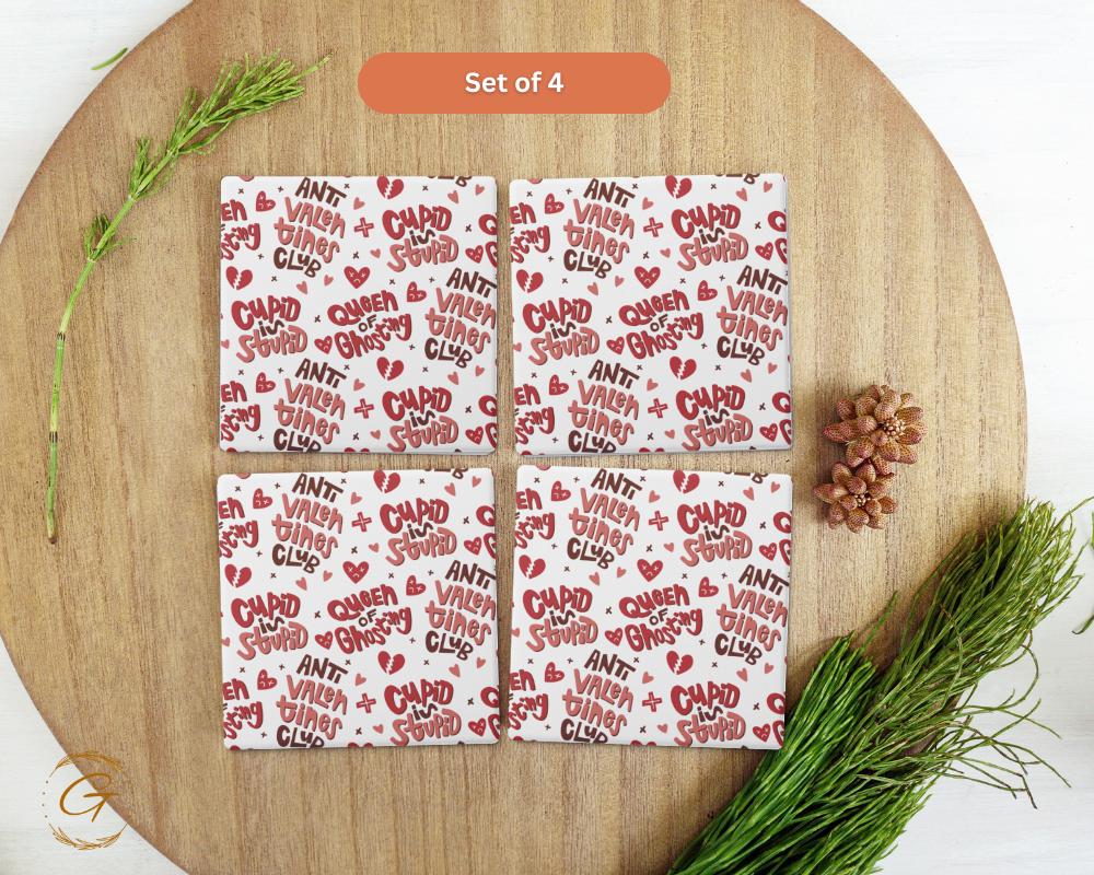Cupid Is Stupid Square Soapstone Coasters with Cork Backing