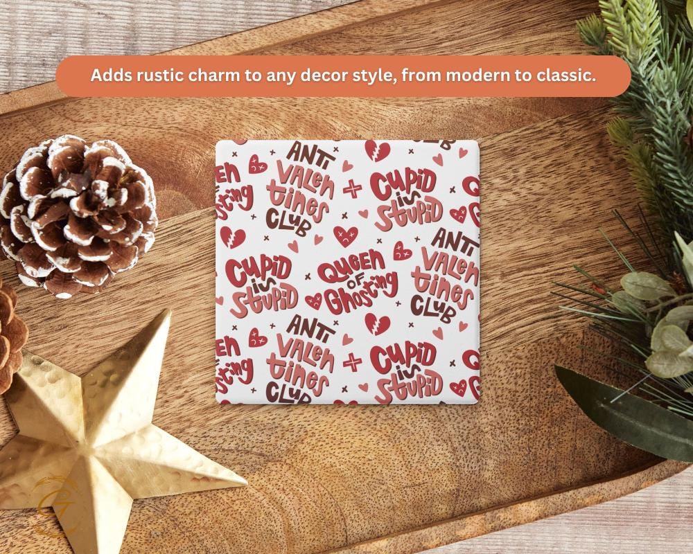 Cupid Is Stupid Square Soapstone Coasters with Cork Backing
