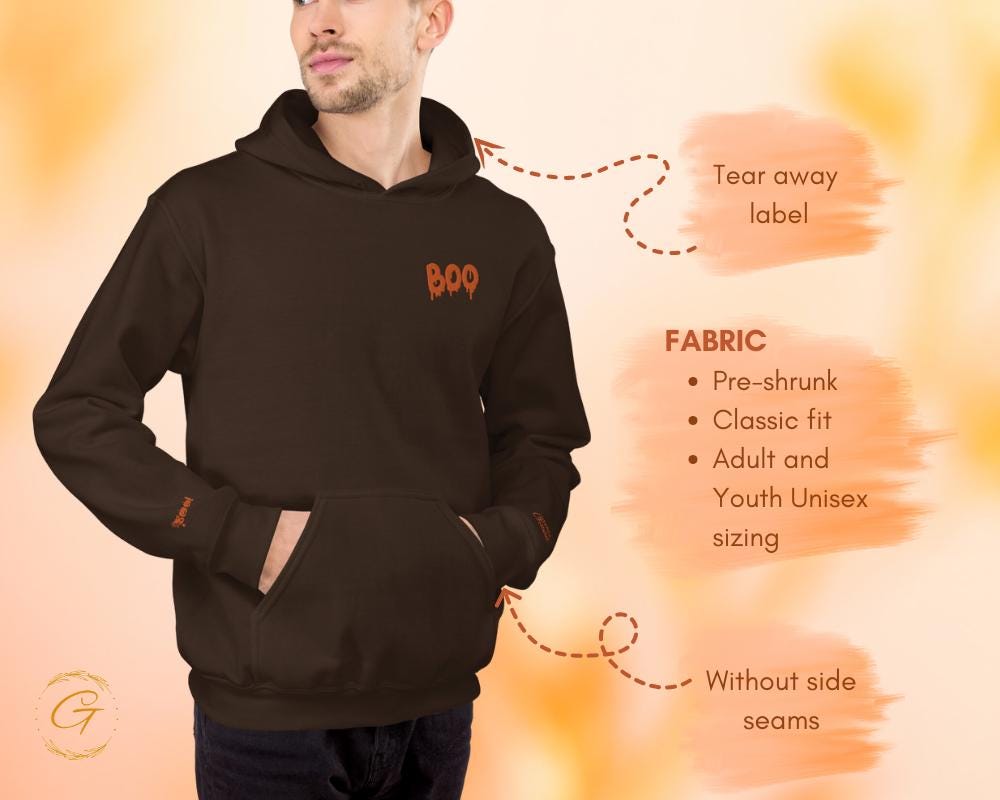 Halloween Boo Hoodie, Spooky Boo Embroidery Hooded Sweatshirt, Halloween Pullover with Boo Design, Scary Boo Hoodie Ghost Boo Hooded Sweater