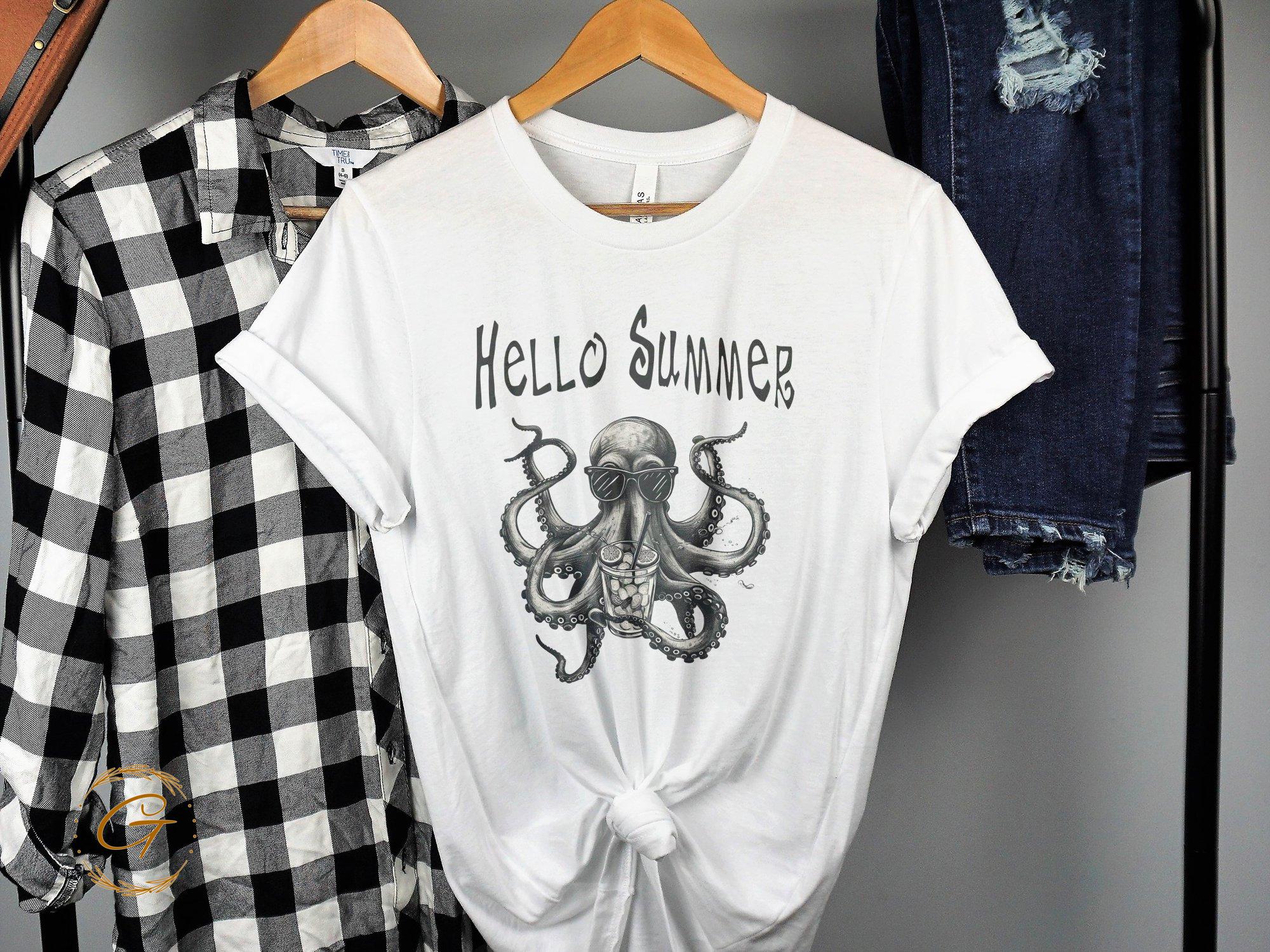 Hello Summer Tee Octopus Design T-Shirt