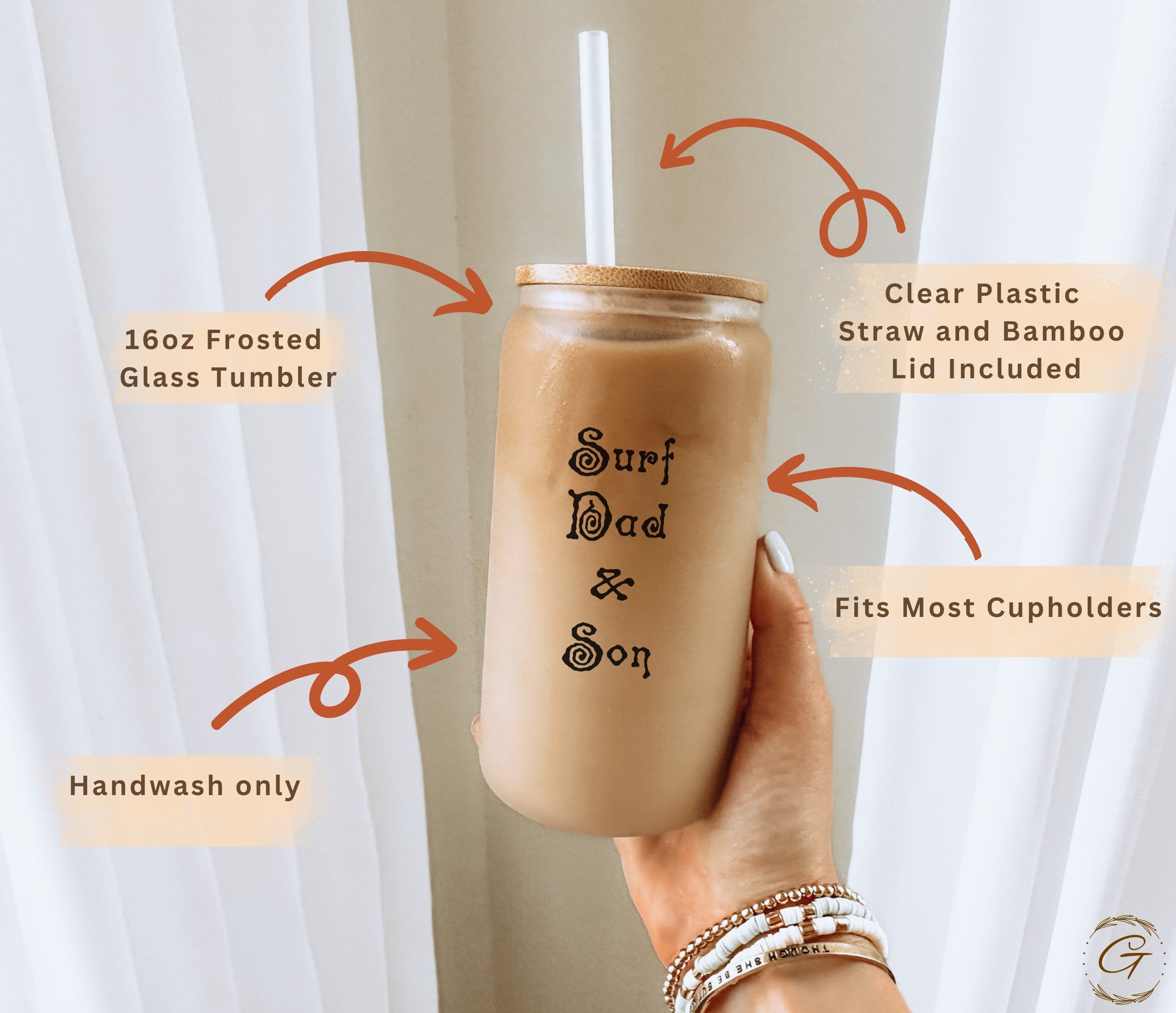 Surf Dad and Son Custom Frosted Glass Cup