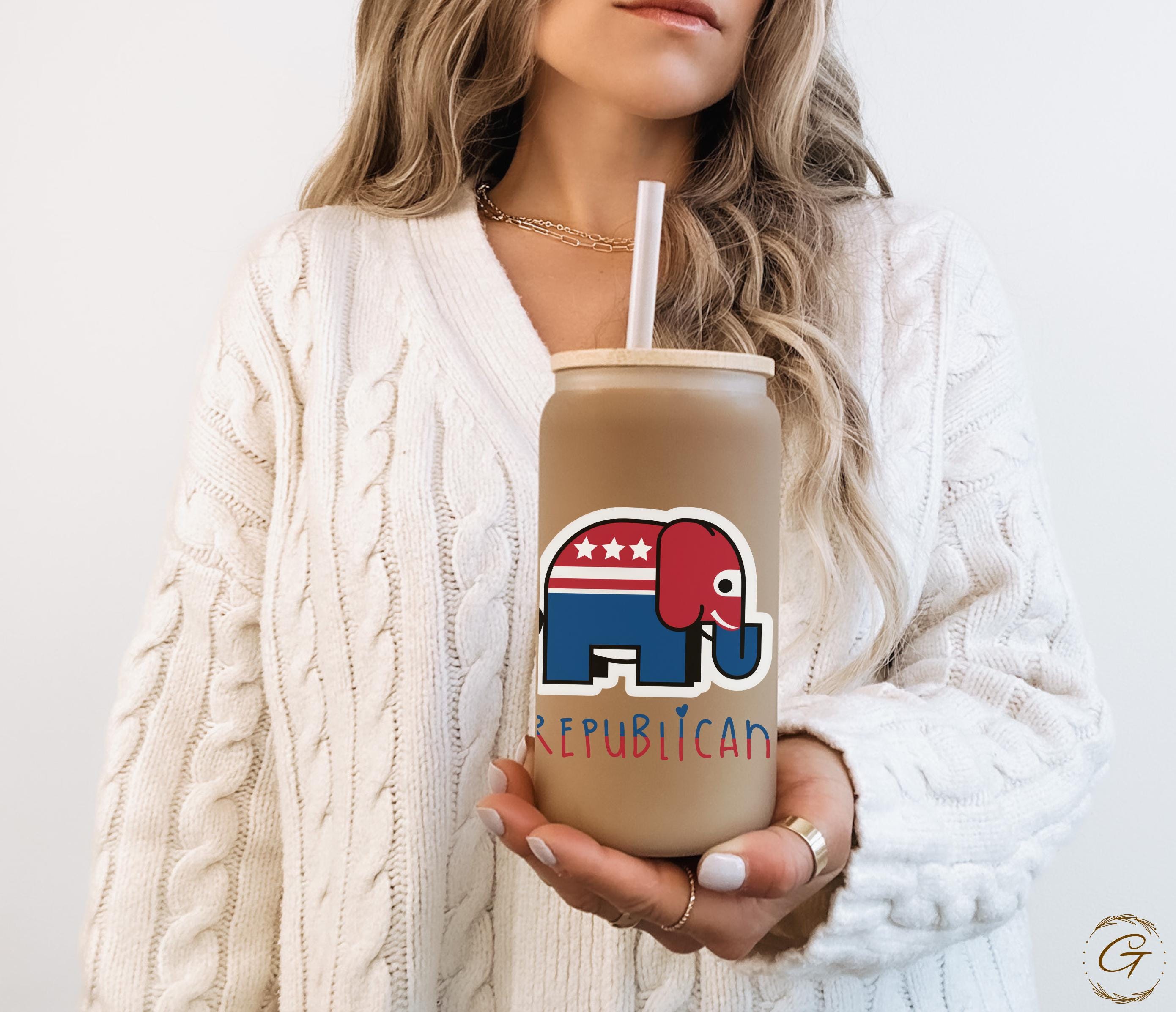 Cute Republican Elephant Frosted Glass Cup Political-Themed Iced Coffee Glass Can Politicians and Political Supporters Frosted Glass Tumbler