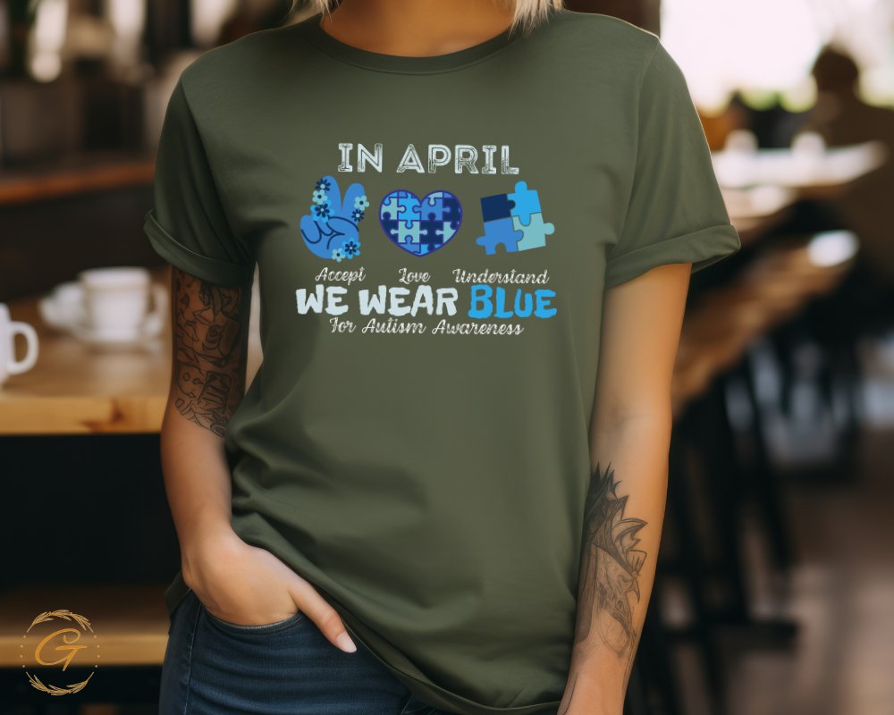 In April We Wear Blue Autism Awareness Shirt product type