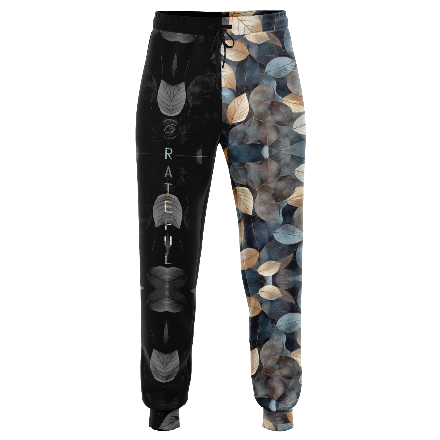 Two-Tone Leaf Print Joggers – Aesthetic Nature-Inspired Sweatpants