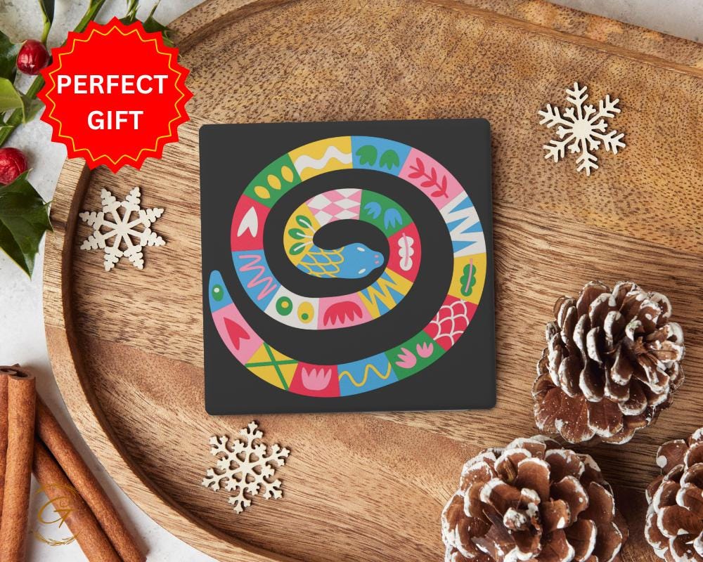 Snake Vibrant Color Design Square Stone Coasters