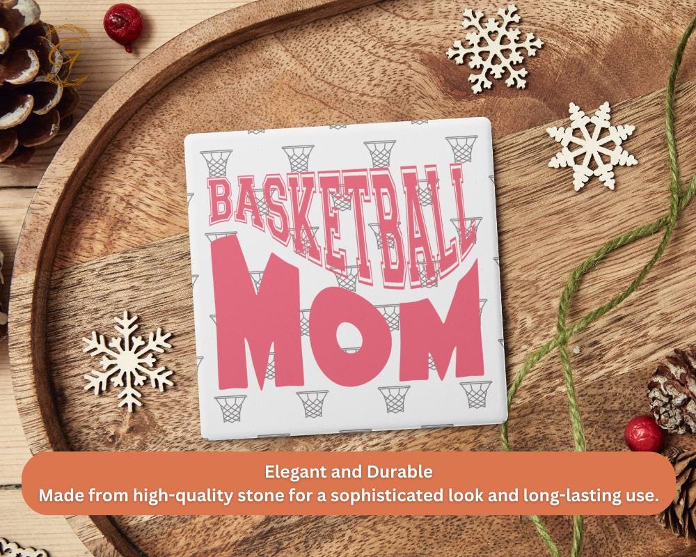 Basketball Mom Square Soapstone Coasters with Cork Backing