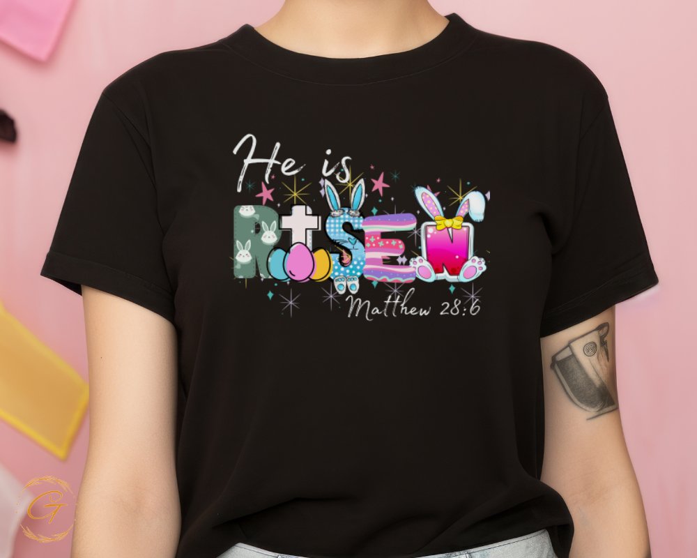 He Is Risen Matthew 28 6 Colorful Bunny Easter product