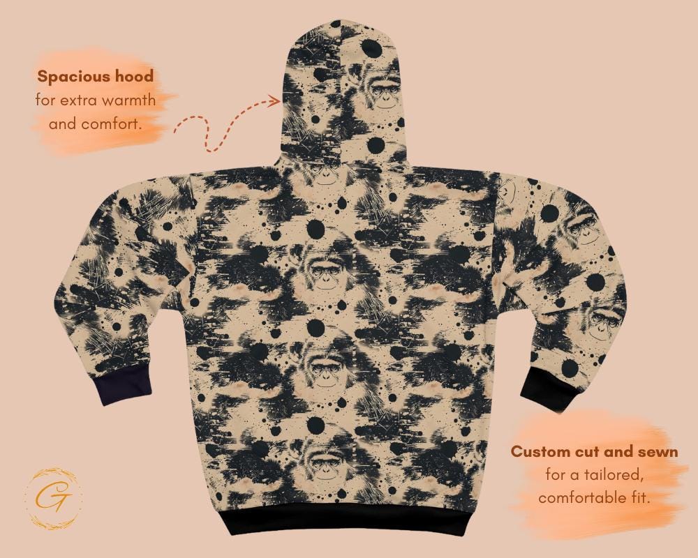 Vintage Monkey Zip Hoodie All-Over Print