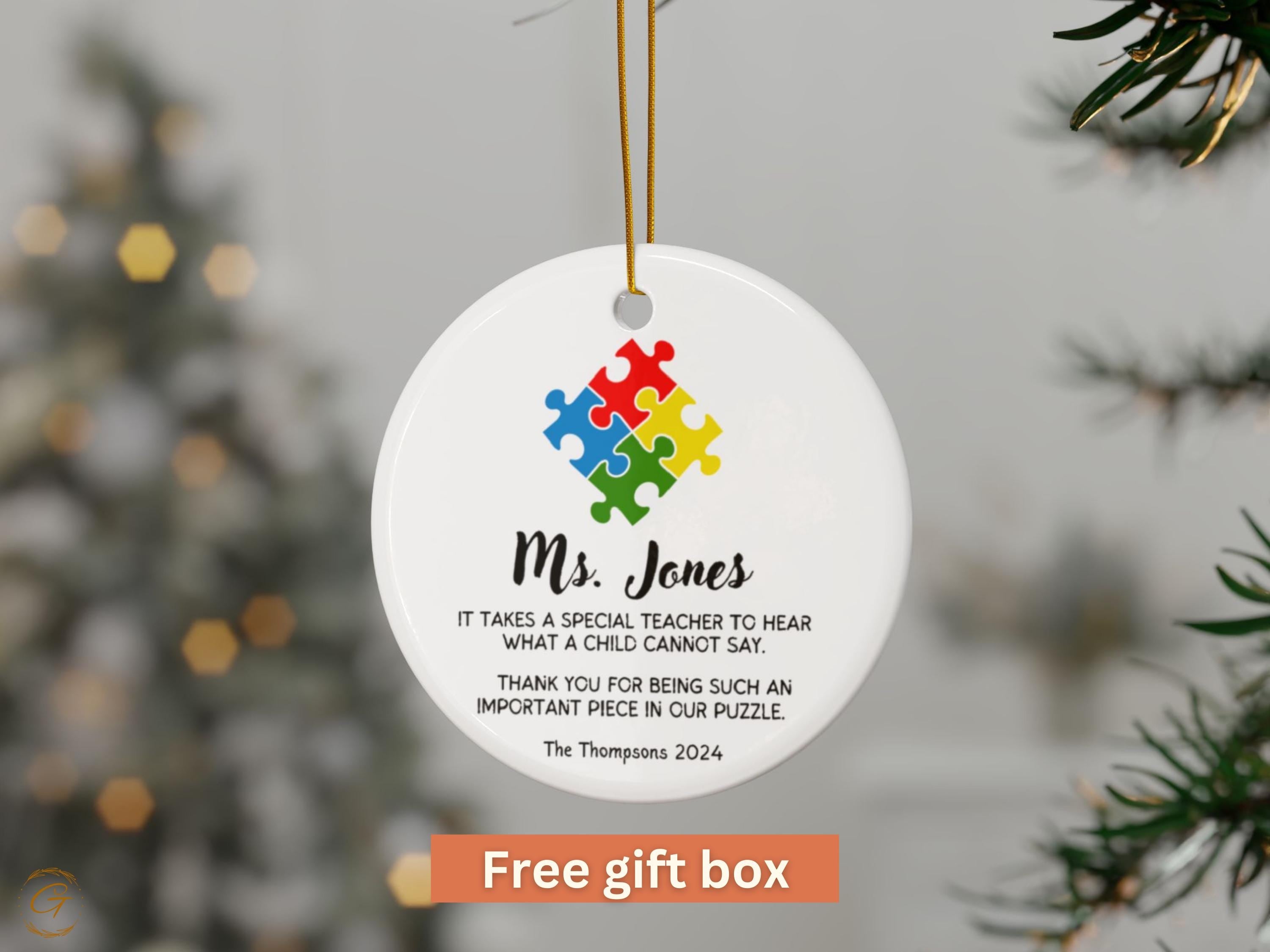 Personalized Teacher Ornament, Puzzle Piece Special Gift, Unique Appreciation Gift, Custom Teacher Holiday Keepsake, Teacher Thank You Gifts