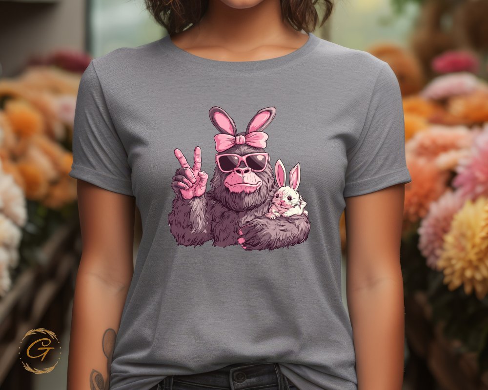 Gorilla with Bunny Peace Sign Graphic Tee product