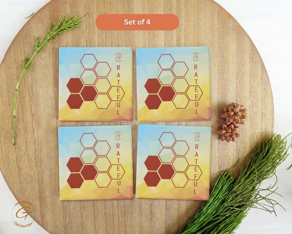 Soapstone Coaster Polygon Gvert Design with Cork Backing