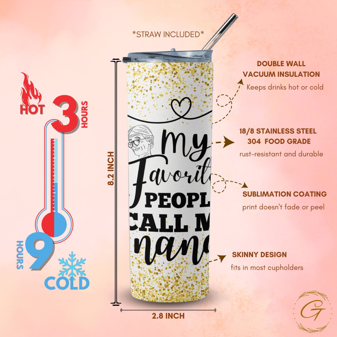 Nana Tumbler, Gliterry Gold Nana 20oz Tumbler with Straw