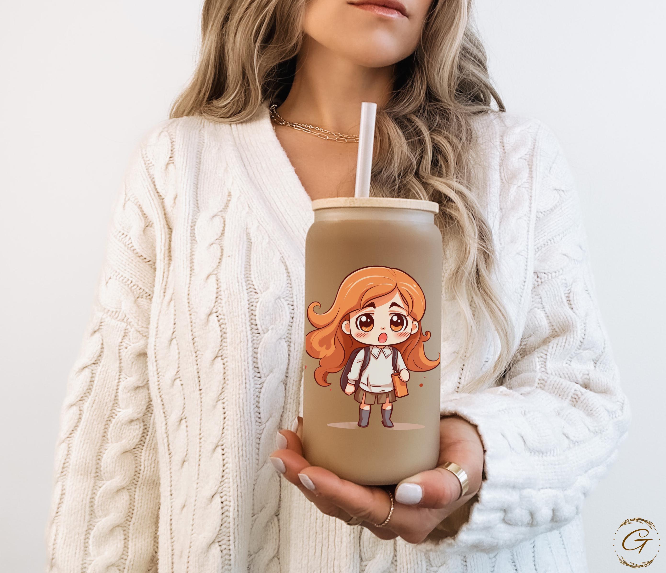 Chibi Art Girl "Where did Summer go?" Design Frosted Glass Cup