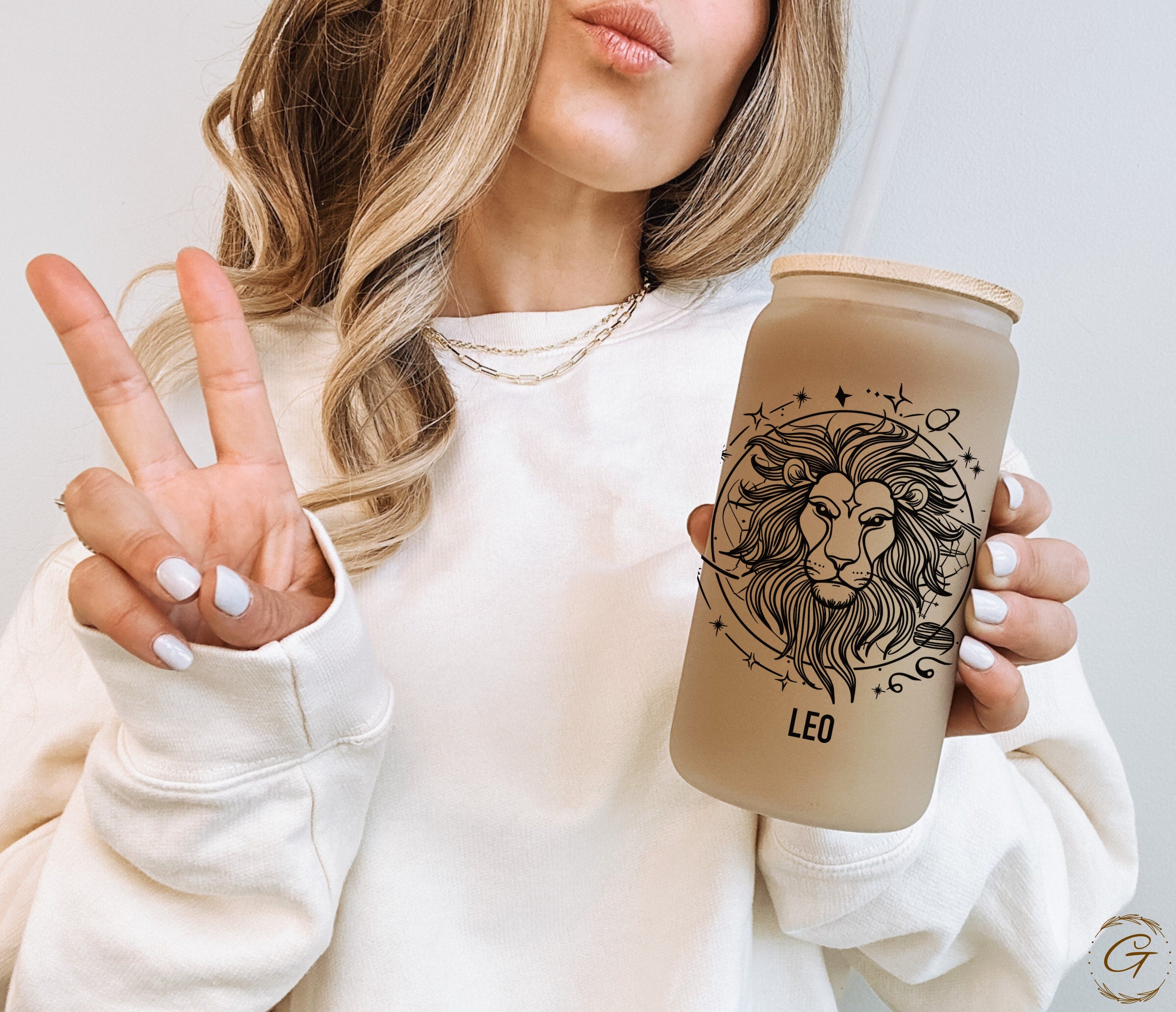 Zodiac Leo Frosted Glass Cup