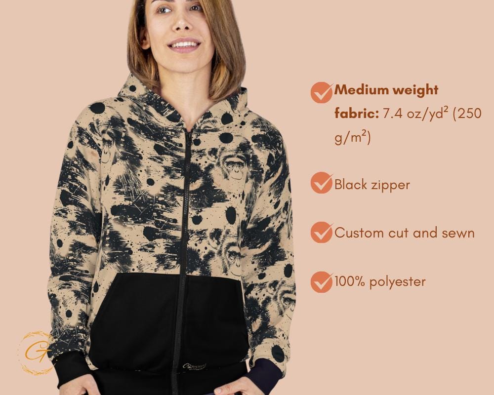 Vintage Monkey Zip Hoodie All-Over Print