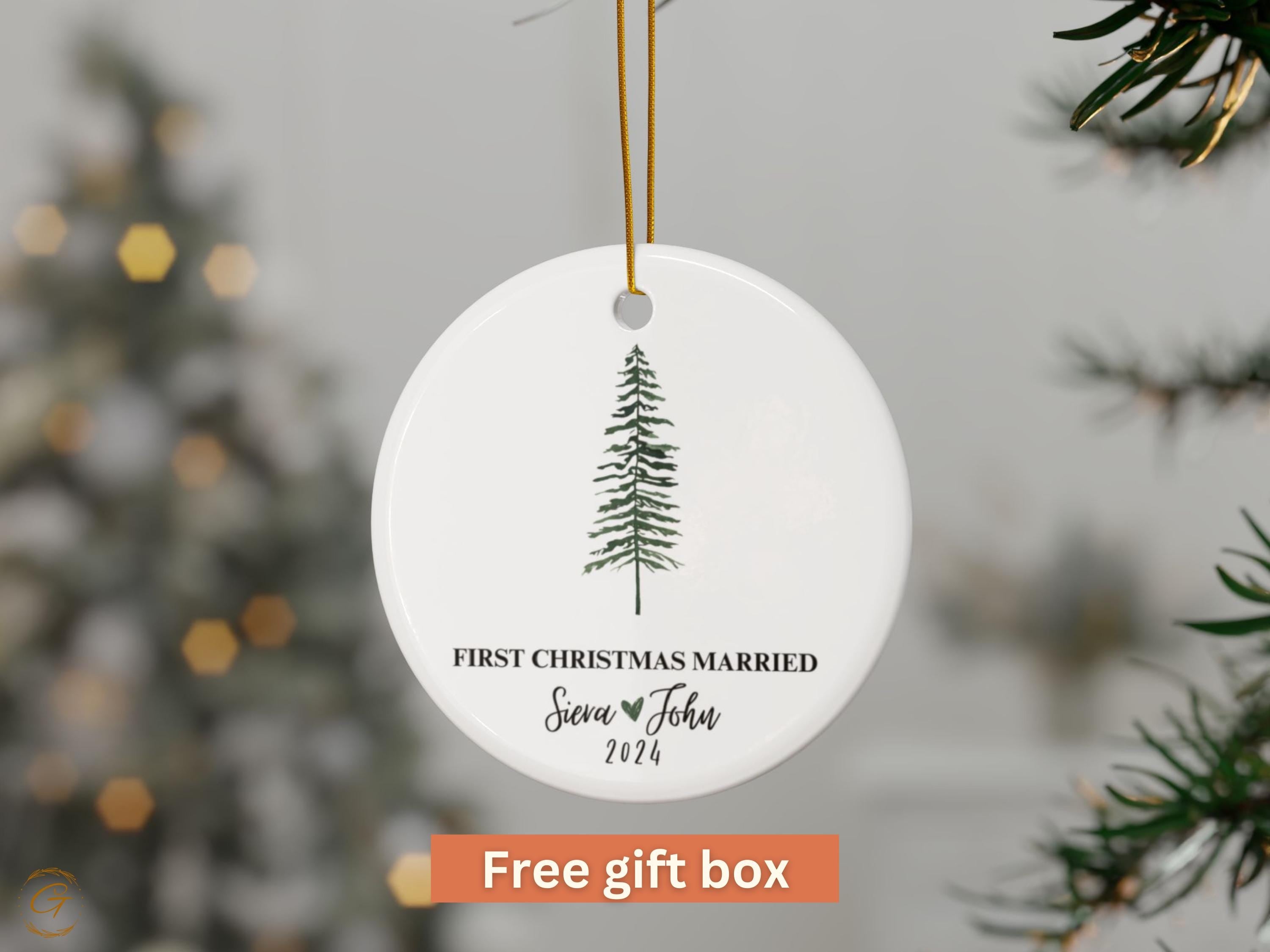 Personalized First Christmas Married Ornament, 2024 Wedding Keepsake, Personalized Christmas Tree Decoration, Custom Newlywed Gift Cute Idea