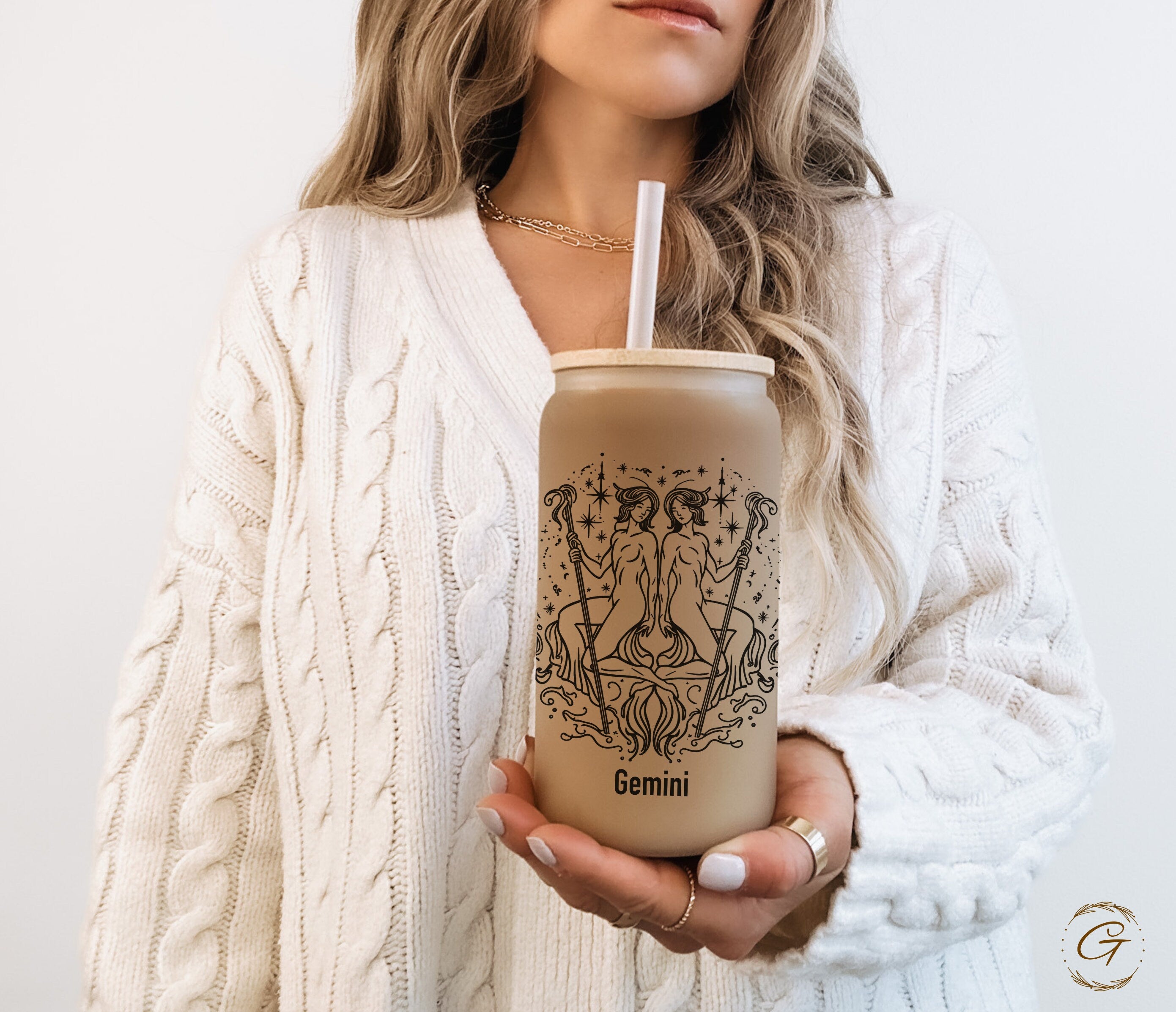 Gemini Zodiac Sign Frosted Glass Cup