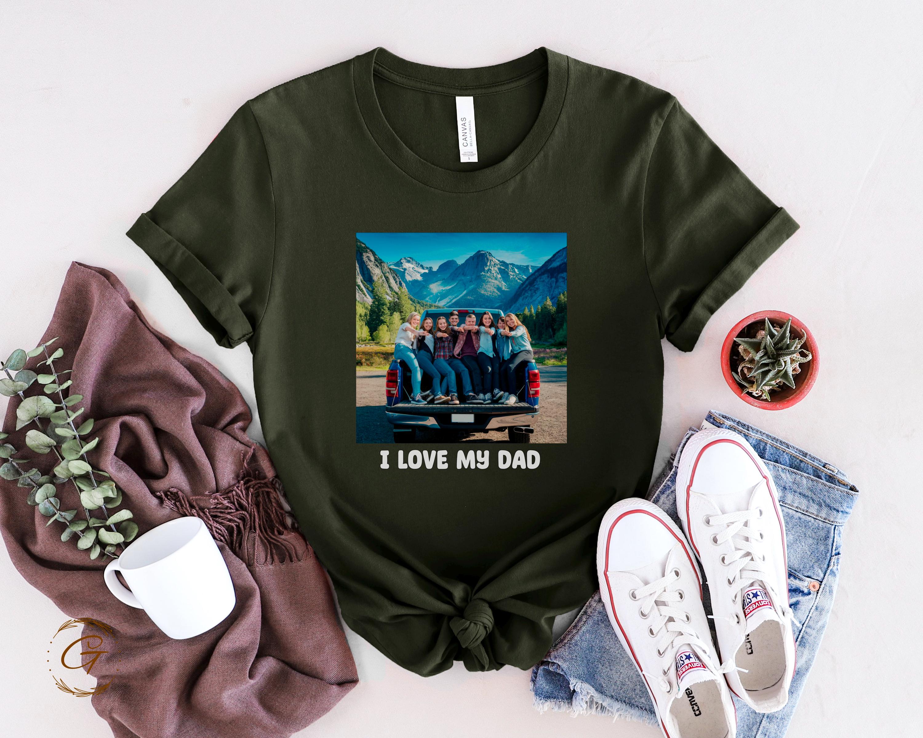 I Love My Dad with Custom Picture T-Shirt, Family Photo T-Shirt Dad Appreciation Gift Tee