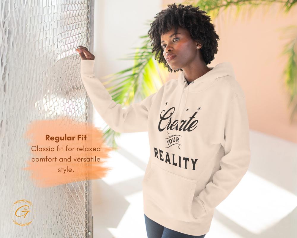 Three-Panel Fleece Hoodie with Graphic 'Create Your Reality' Design