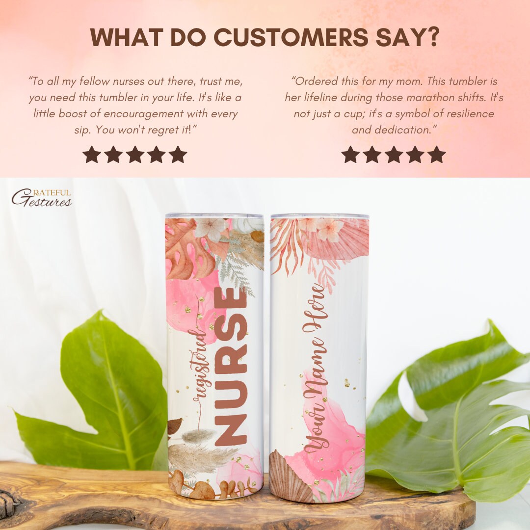 RN Boho Chic Floral Personalised Nurse 20 oz Tumbler