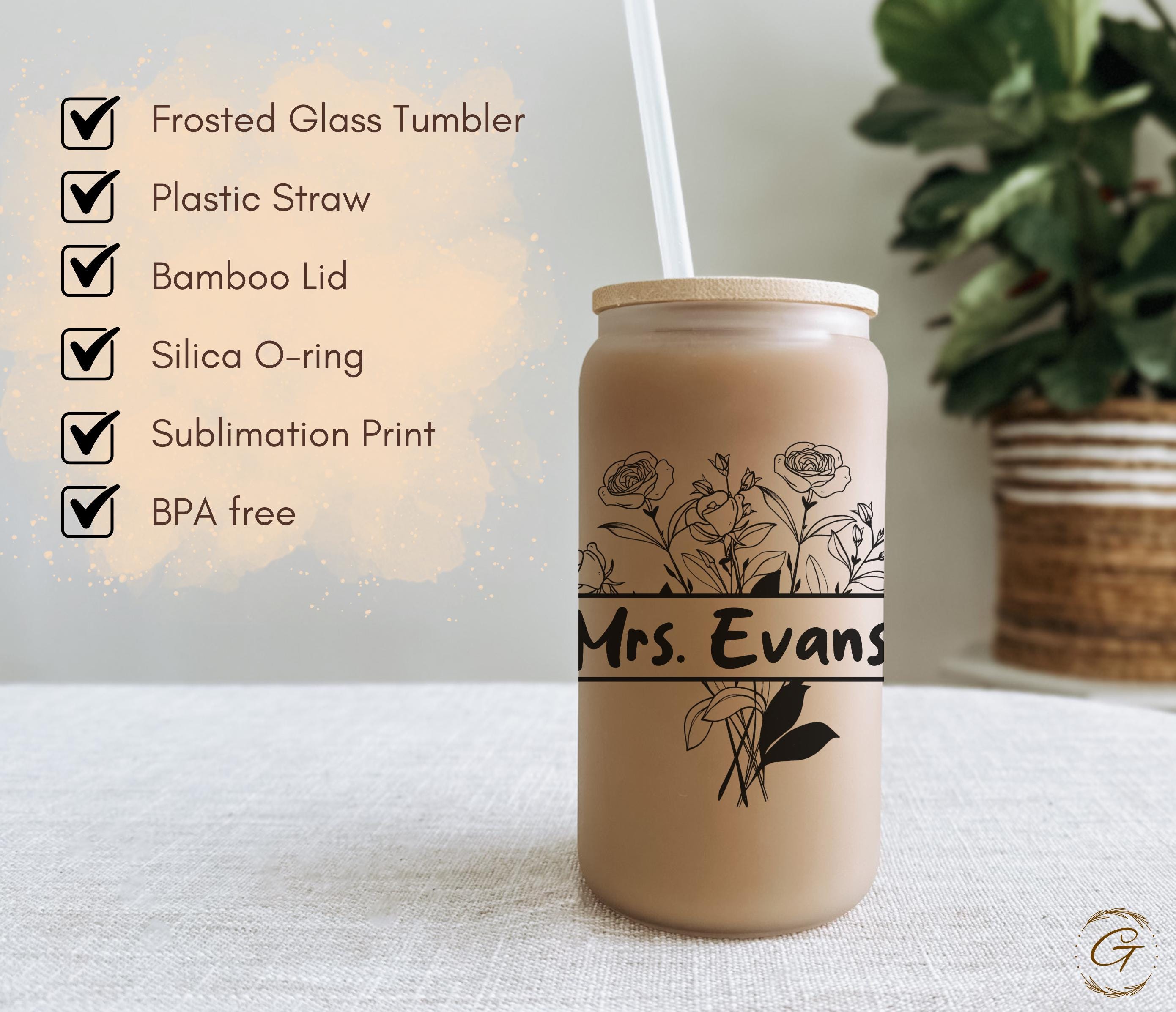 Floral Design with Personalized Name Frosted Glass Cup