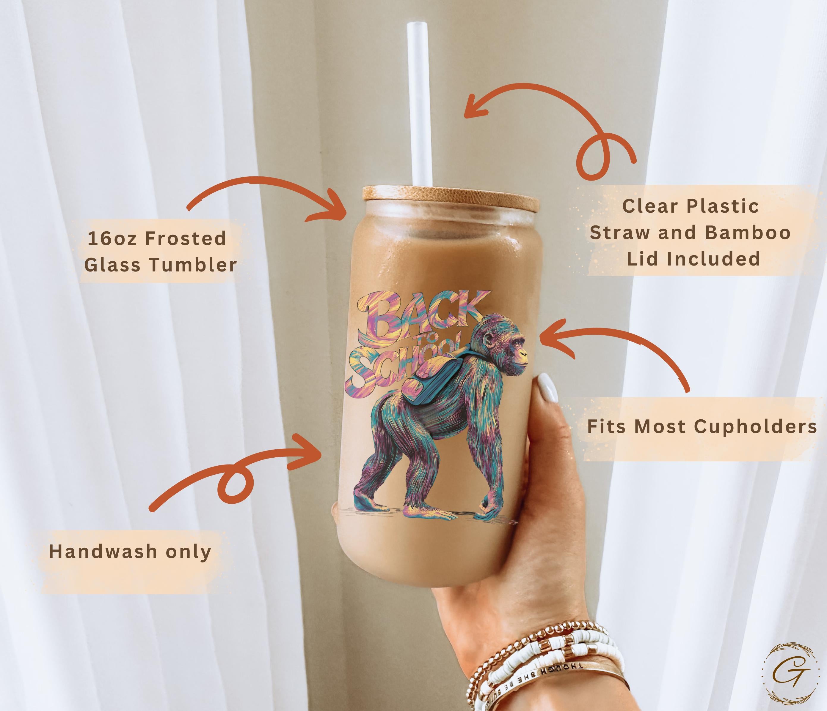 Colorful Artistic Monkey Design Frosted Glass Cup