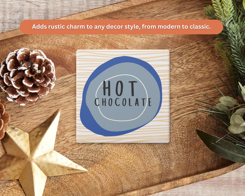 Soapstone Coaster with Hot Chocolate Design, Durable Cork Backing, Cozy Winter Decor, Unique Drink Coaster, Perfect Gift for Beverage Lovers
