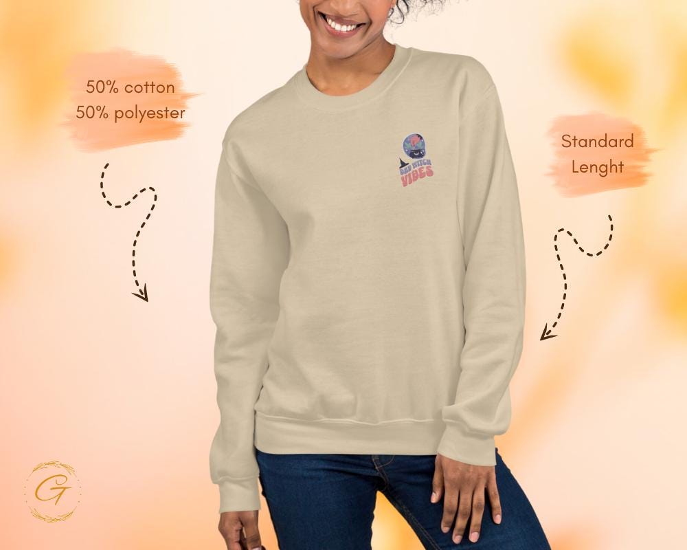 Halloween Sweatshirt, Embroidery Design Sweater, Bad Witch Halloween Pullover, Spooky Crewneck, Witchy Long-Sleeve Top, Cozy Warm-Up Sweater