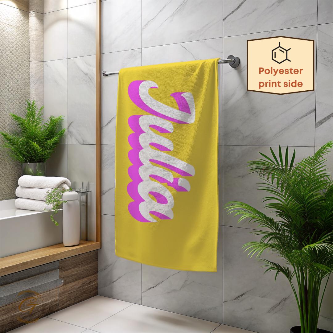 Bright Yellow Color Beach Towel with Custom Name