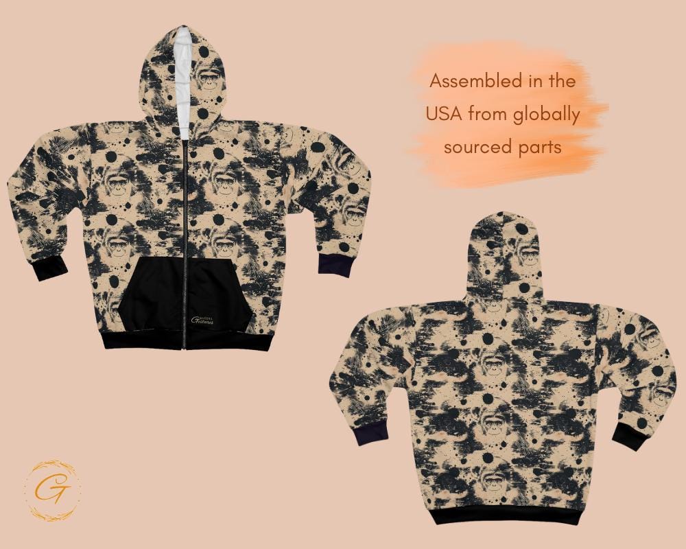 Vintage Monkey Zip Hoodie All-Over Print