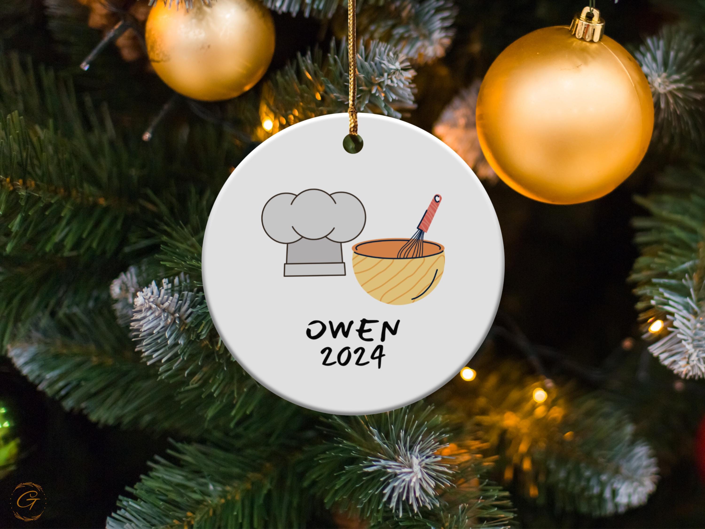 Personalized Chef Hat and Mixing Bowl Ornament, Personalized Christmas Ornaments, Kitchen Decor Ornament, Custom Name 2024 Holiday Ornaments