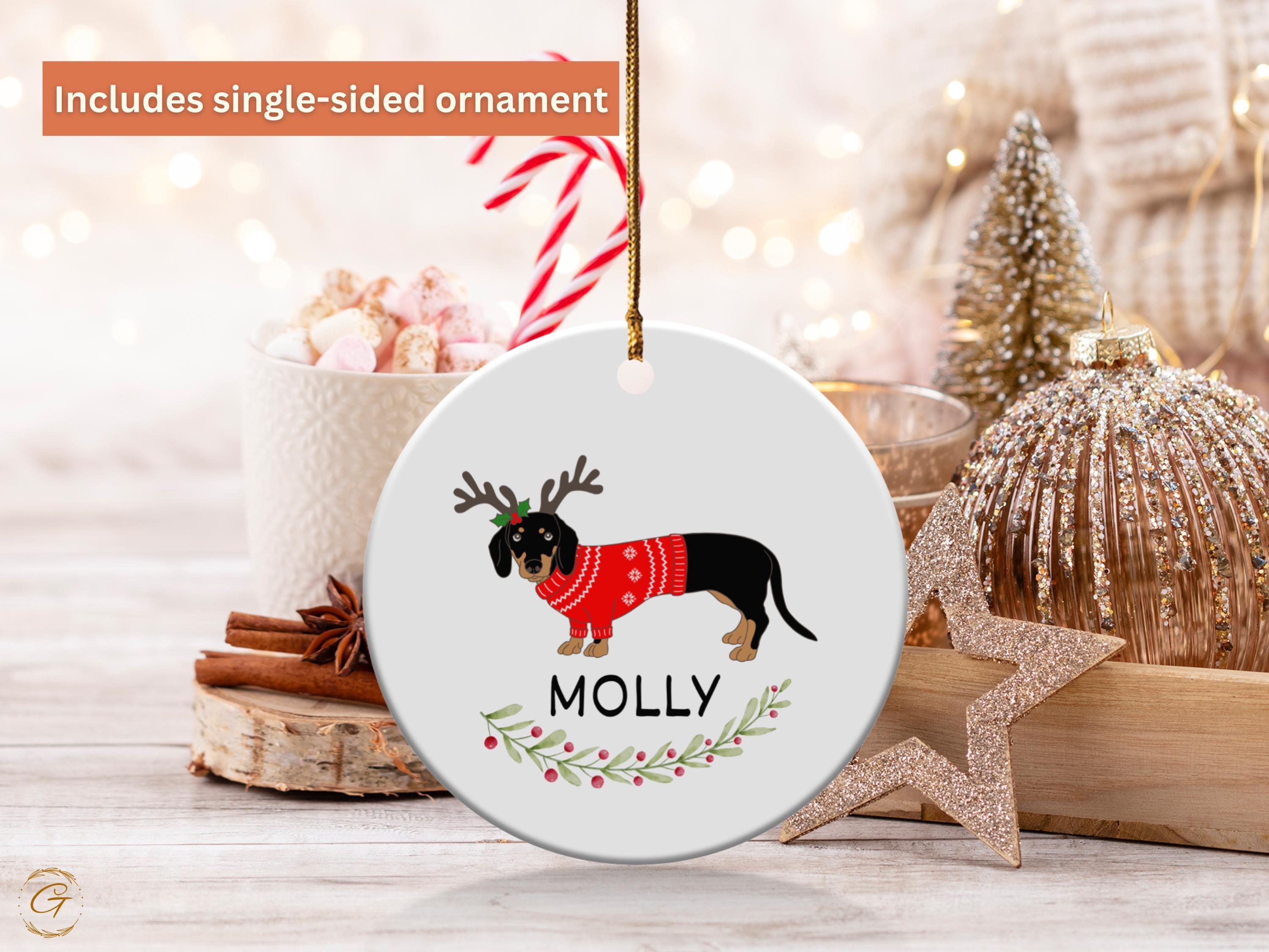 Personalize Cute Dachshund Christmas Ornament, Dog Lover Holiday Decor, Personalized Xmas Ornament, Custom Pet Gift, Festive Home Decoration