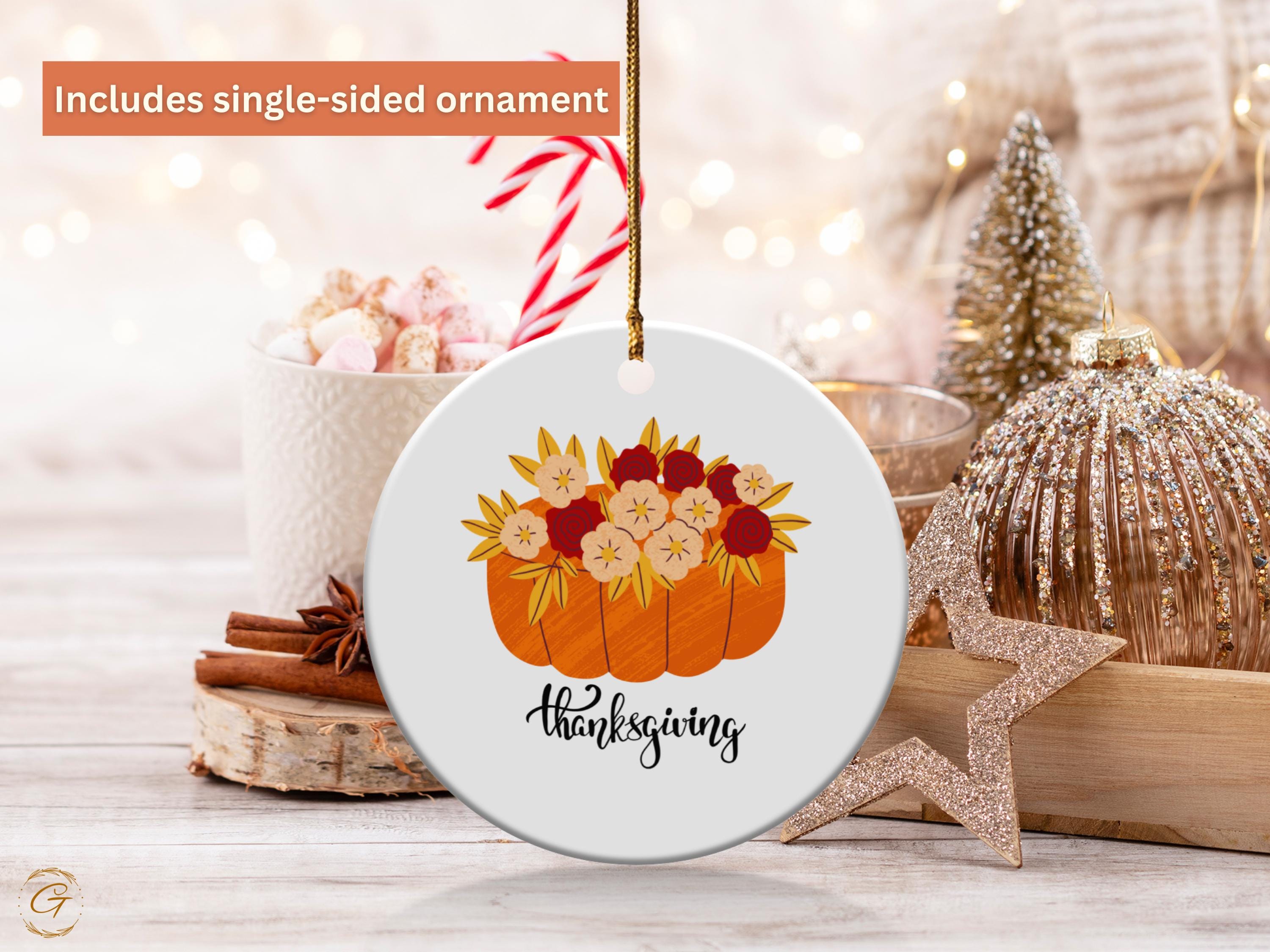 Thanksgiving Pumpkin with Flowers Ornament, Fall Season Keepsake, Handmade Holiday Decor, Perfect Thanksgiving Celebration, Holiday Keepsake