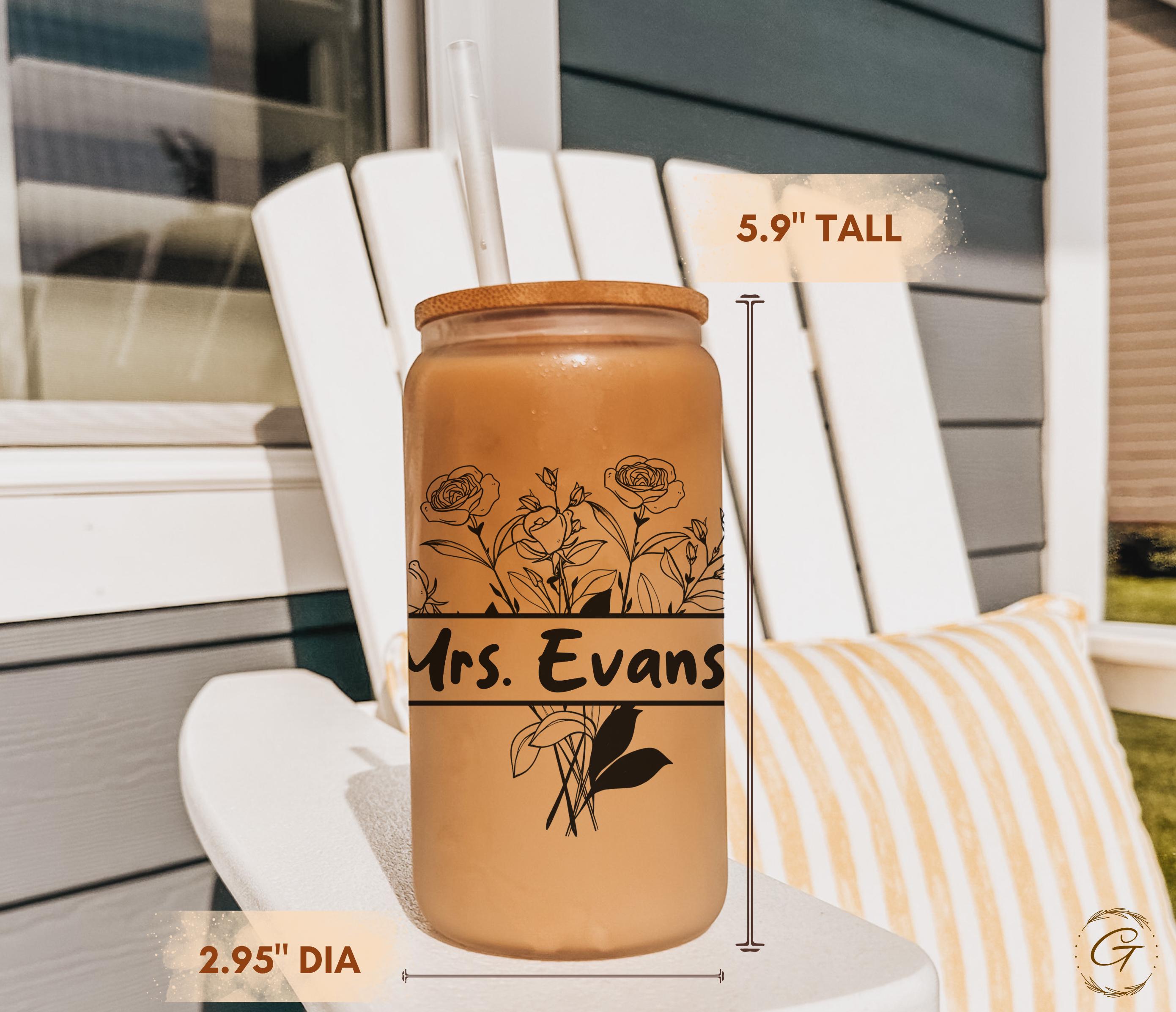 Floral Design with Personalized Name Frosted Glass Cup