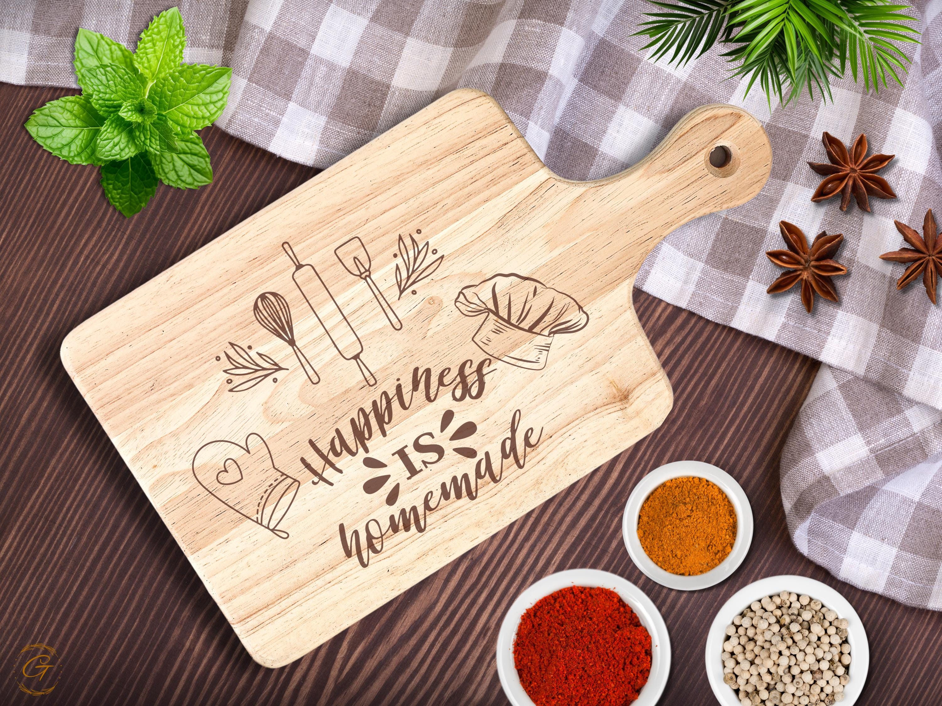 Happiness is Homemade Mama's Cutting Board | Engraved Rustic Kitchen Gift for Mom| Personalized Hardwood Board for Home Cook | American-Made