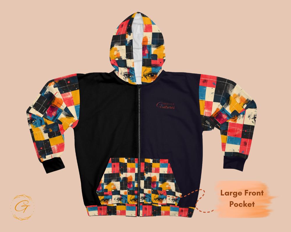 Retro Checkered Unisex Zip Hoodie All-Over Print