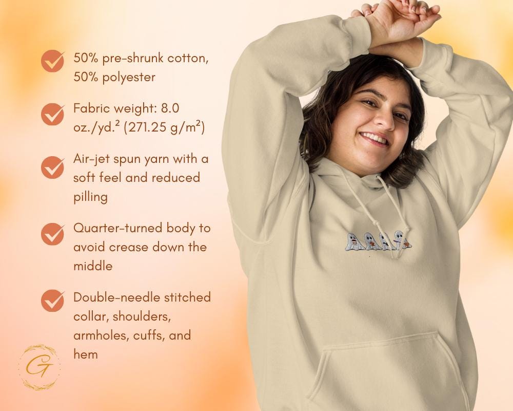 Halloween Ghosts Hoodie,Embroidery Design Four Boos Graphic Hooded Sweatshirt Spooky Season Hooded Pullover Spooky Ghost Warm-Up Top Sweater