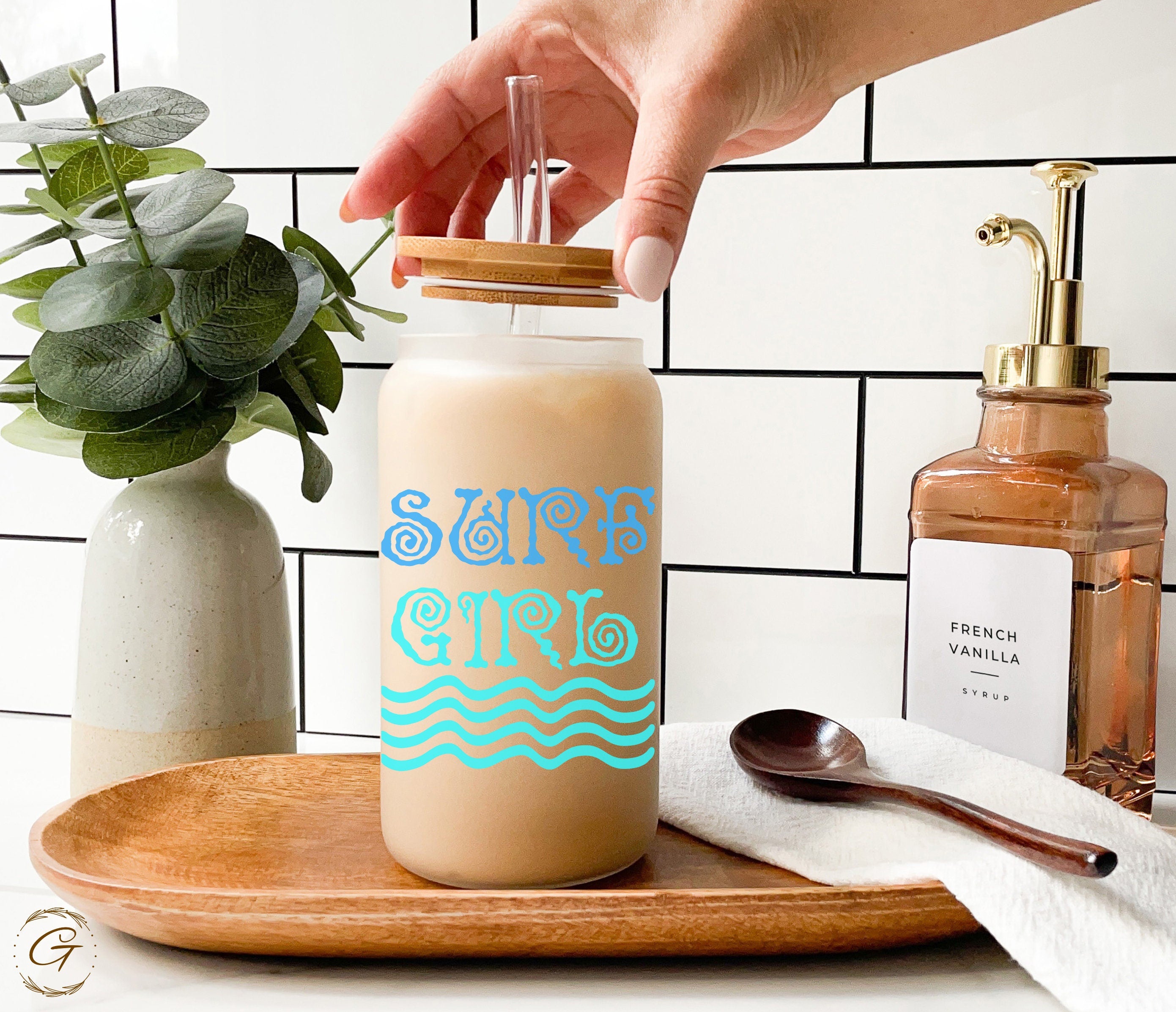 Surf Girl Frosted Glass Cup