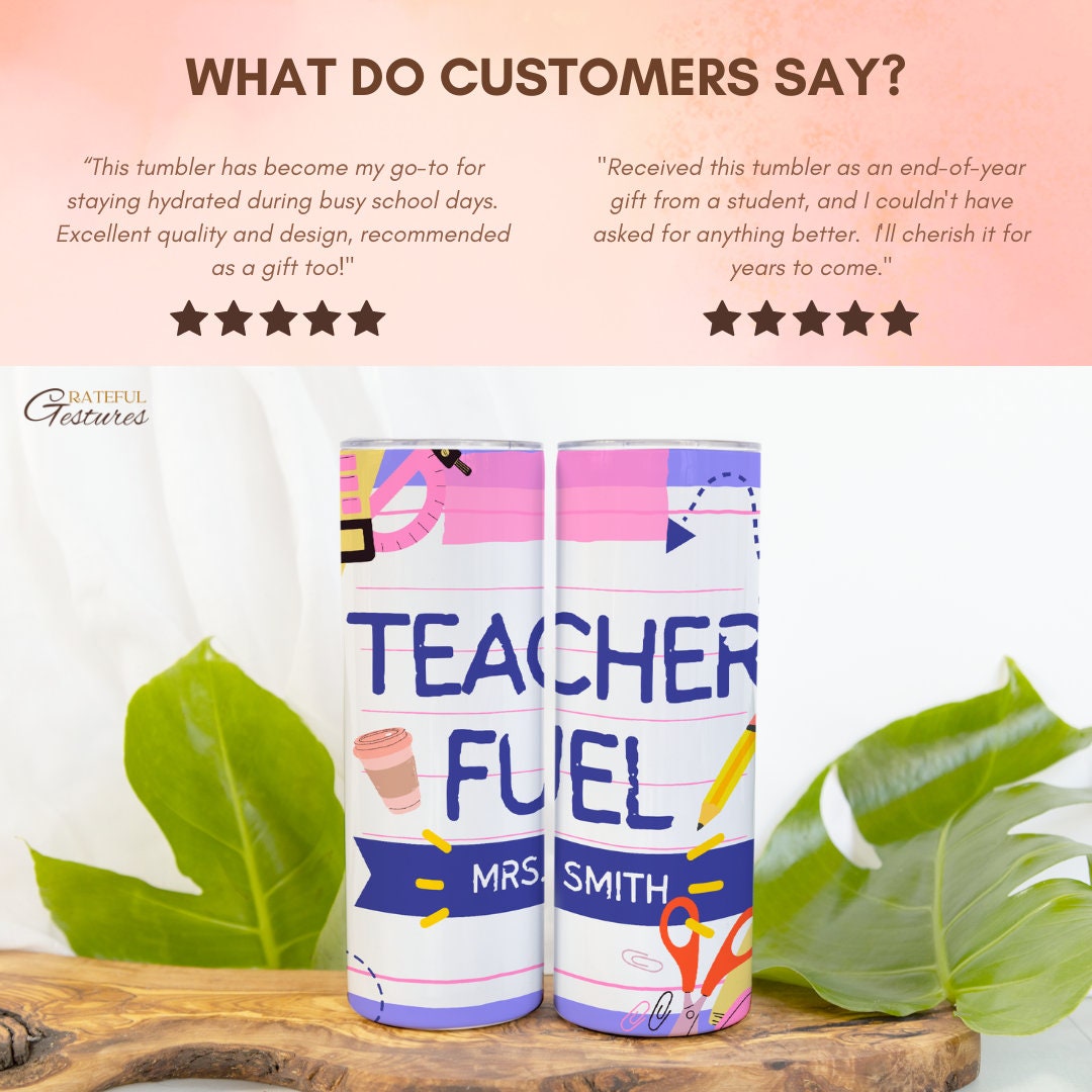Teacher Fuel Custom Appreciation Tumbler - 20 oz Skinny
