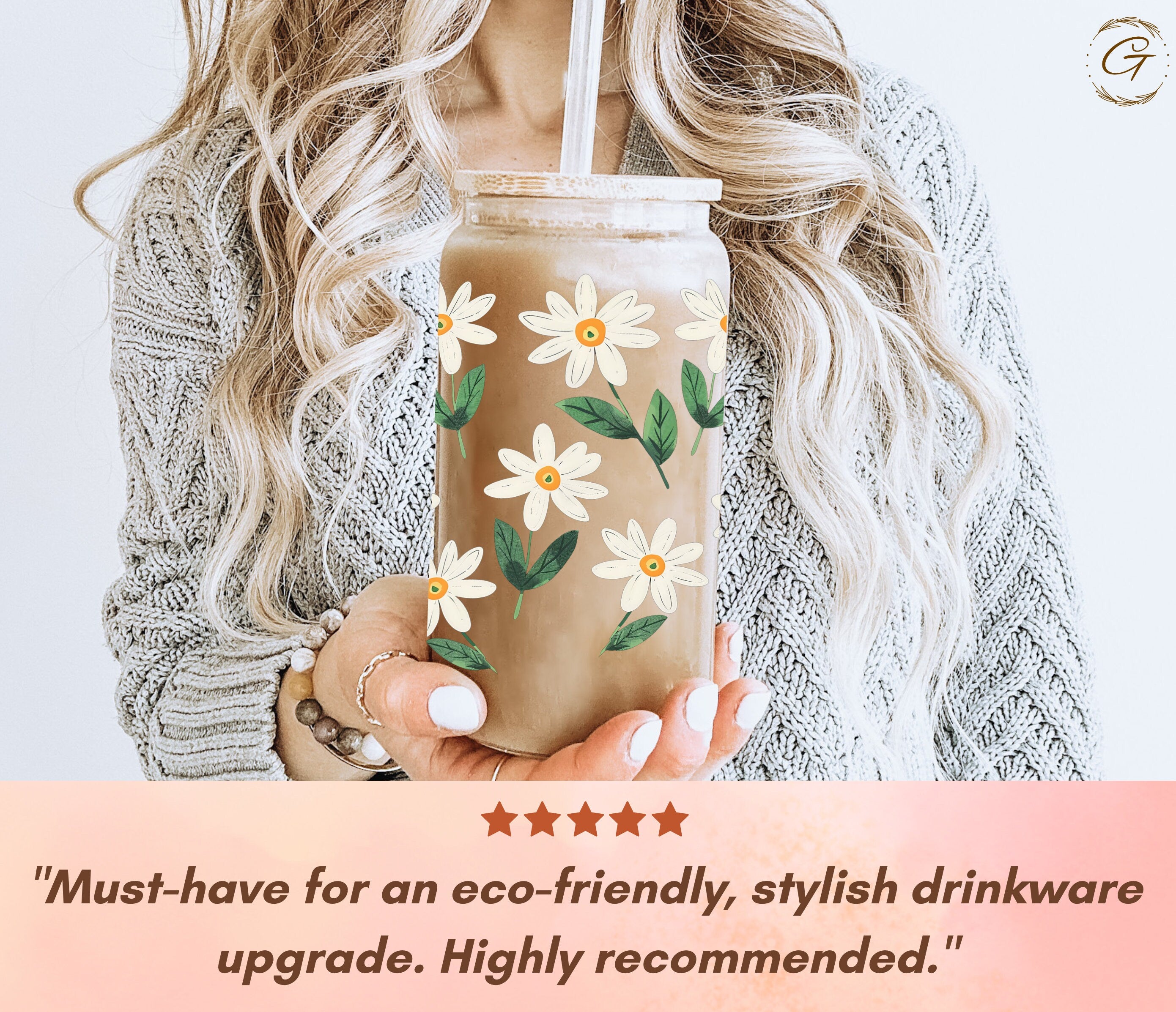 Daisy Flowers Iced Coffee Glass Can