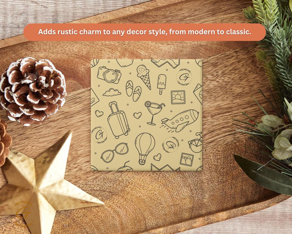 Soapstone Coaster with Doodle Hobby Pattern Design, Unique Drink Coaster with Cork Backing Perfect for Home Decor or Gift Idea for Hobbyists