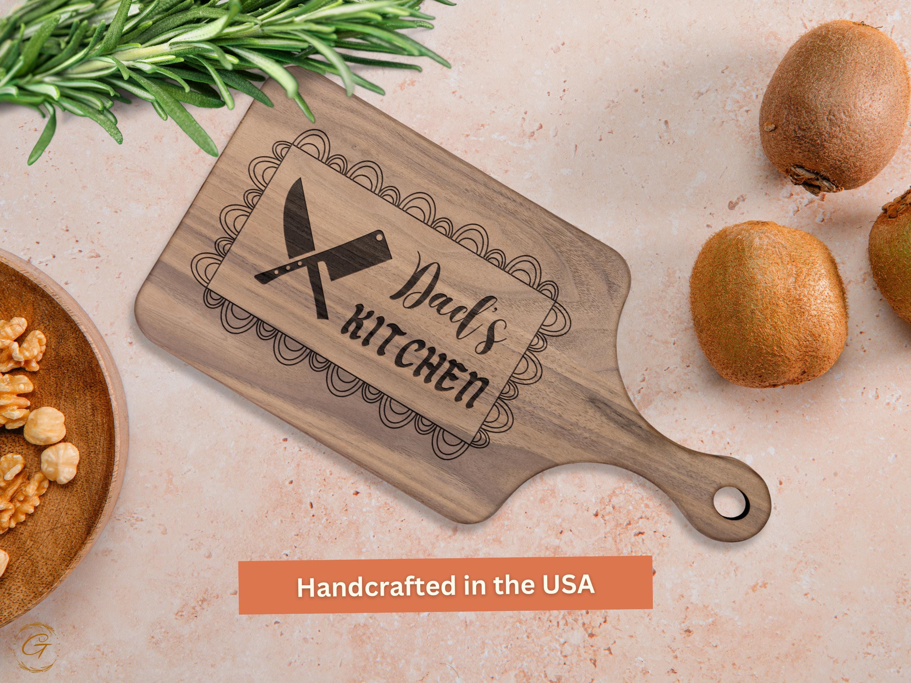 Dad's Kitchen Hardwood Cutting Board | Engraved Knives Crossed Kitchen Board | Rustic Kitchen Gifts for Dad | American Chef’s Cutting Boards