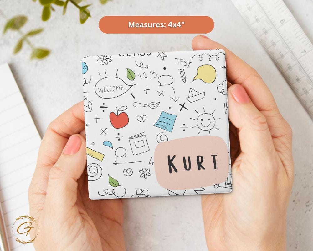 Personalized Soapstone Coaster with Kids Name Doodle Design