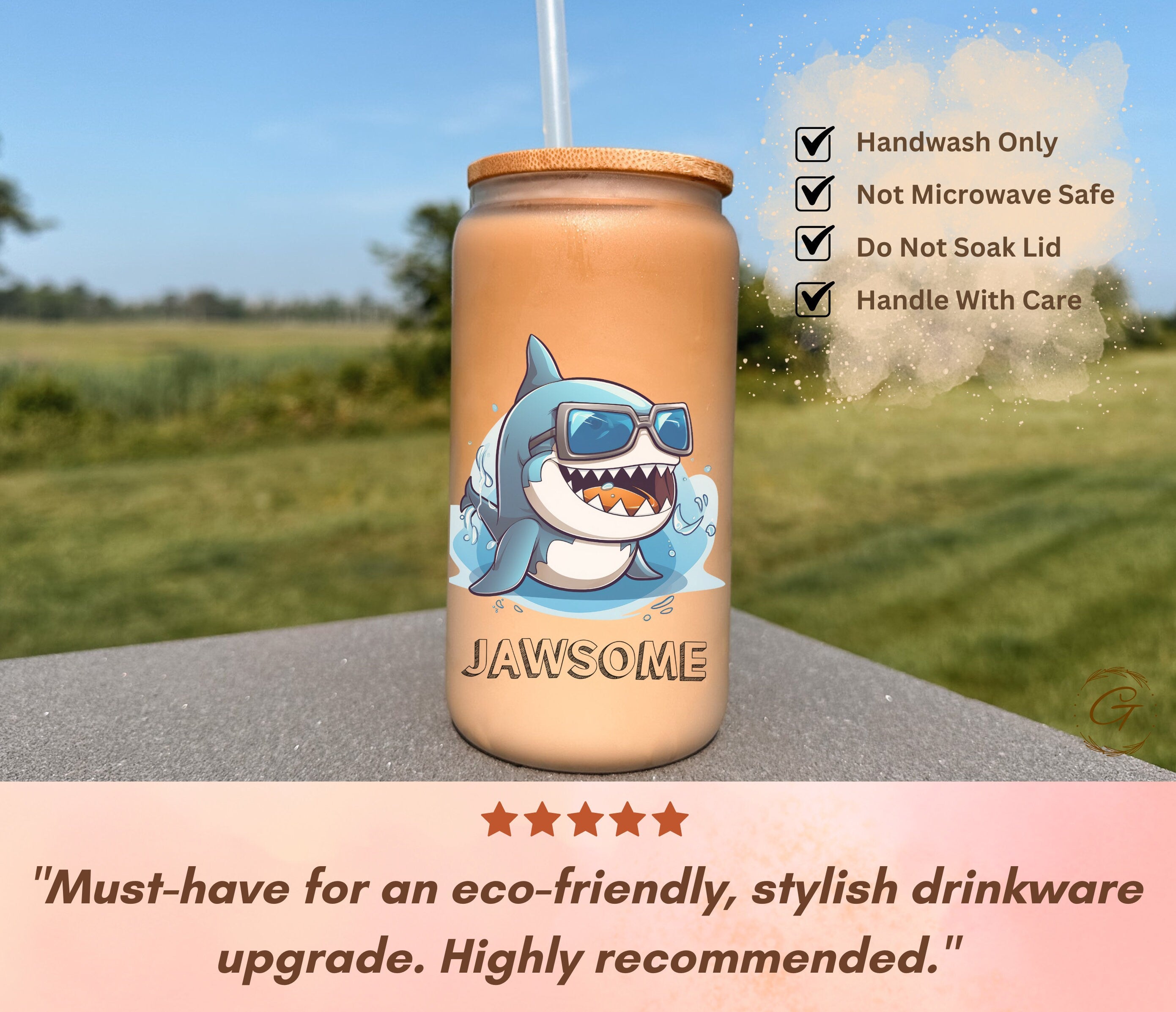 Jawsome Shark Frosted Glass Cup, Fun Libbey Glass Can